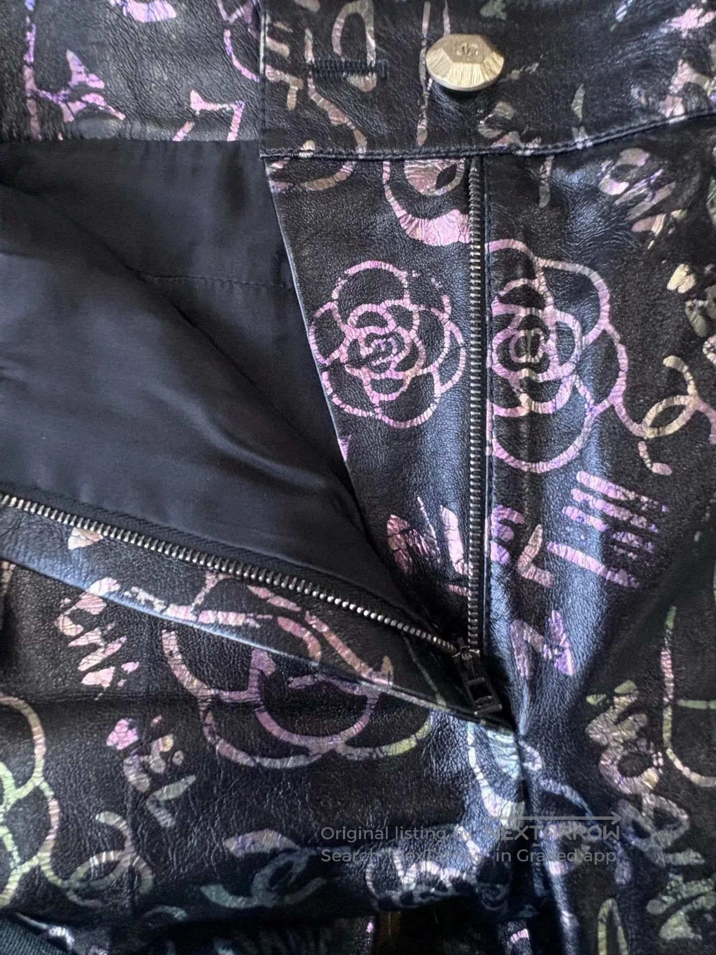 Chanel Chanel Neon Graffiti Camellia Leather Pants. Size 37" - 5 Thumbnail
