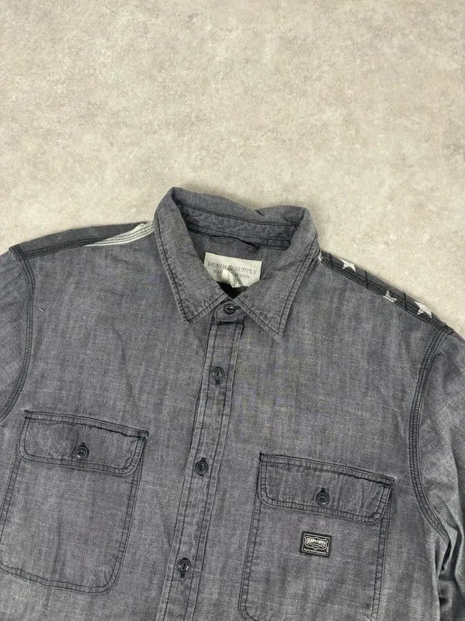 Polo Ralph Lauren 2000s Ralph Lauren Grey Denim Shirt American Flag Patch Size US L / EU 52-54 / 3 - 4 Thumbnail