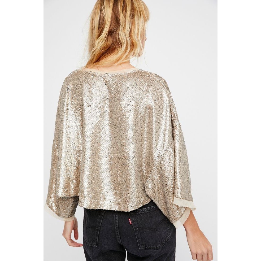 Free People New FREE PEOPLE Champagne Dreams Sequins Glam Tee $128 Sz M Size M / US 6-8 / IT 42-44 - 2 Thumbnail