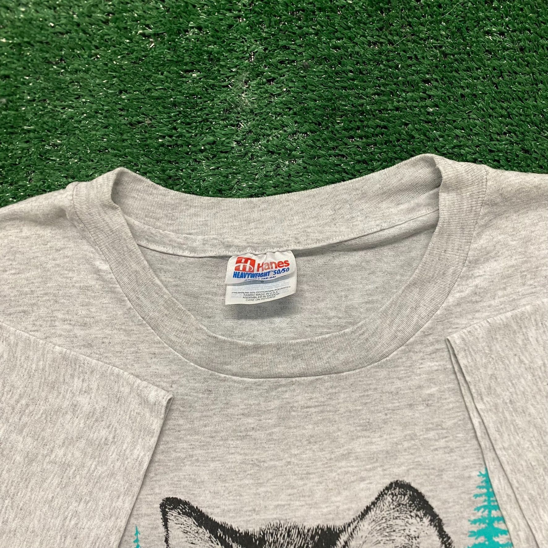 Hanes Vintage 90s Wolf Face T-Shirt Nature Art Single Stitch Tee Size US L / EU 52-54 / 3 - 4 Thumbnail