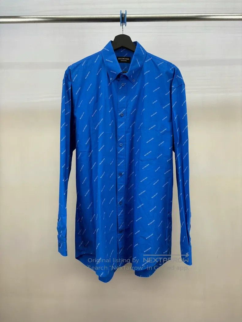 Balenciaga Balenciaga size 39 Blue all-over logo shirt Size US S / EU 44-46 / 1 - 1 Thumbnail