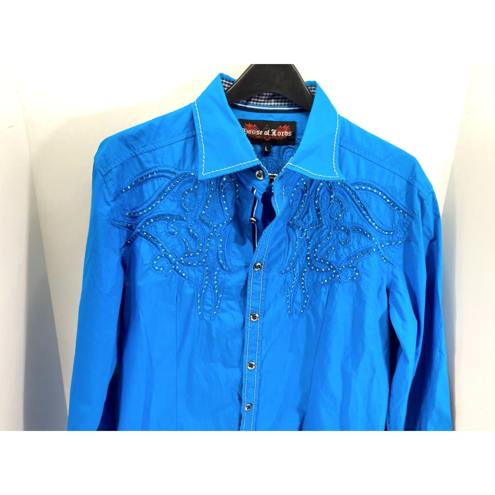 House of CB House of Lords Western Button Up Shirt Mens L Blue Embroidered Embellished Cowboy Western Casual Shirt Size US L / EU 52-54 / 3 - 4 Thumbnail