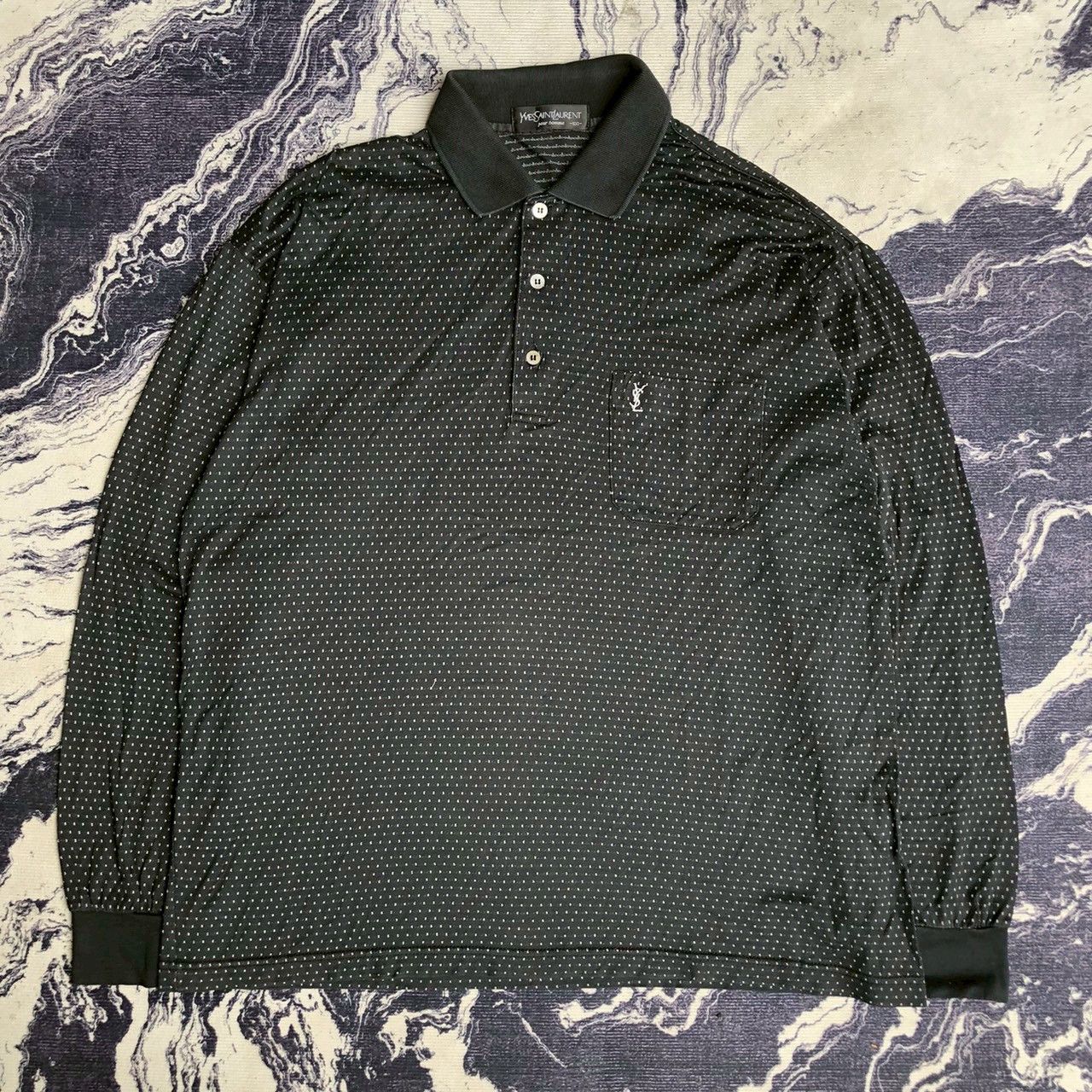 Yves Saint Laurent Vintage 90s Yves Saint Laurent Pour Homme Dotted Polo Shirt Size US L / EU 52-54 / 3 - 1 Thumbnail
