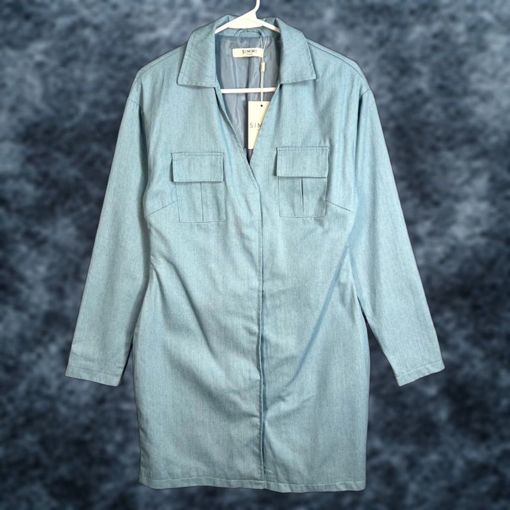 Vintage Simmi London Shirt Dress Women Small Light Blue Denim Front Pockets Casual Womens Size S / US 4 / IT 40 - 1 Thumbnail