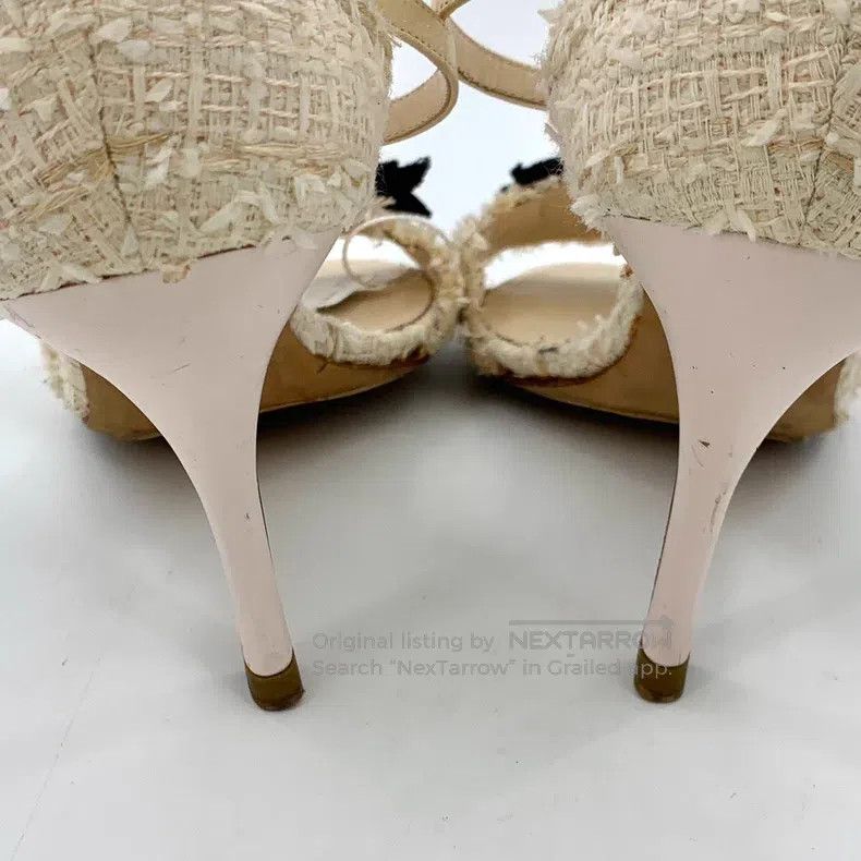 Chanel Chanel Beige bow tweed thin-heeled high-heeled sandals Size US 7.5 / IT 37.5 - 8 Thumbnail