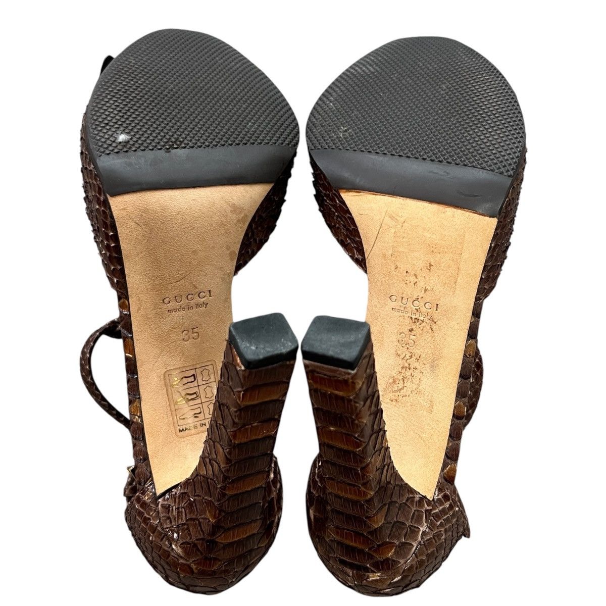 Gucci GUCCI Brown Python Flower Motif Open-Toe High Heel Size US 7.5 / IT 37.5 - 6 Thumbnail