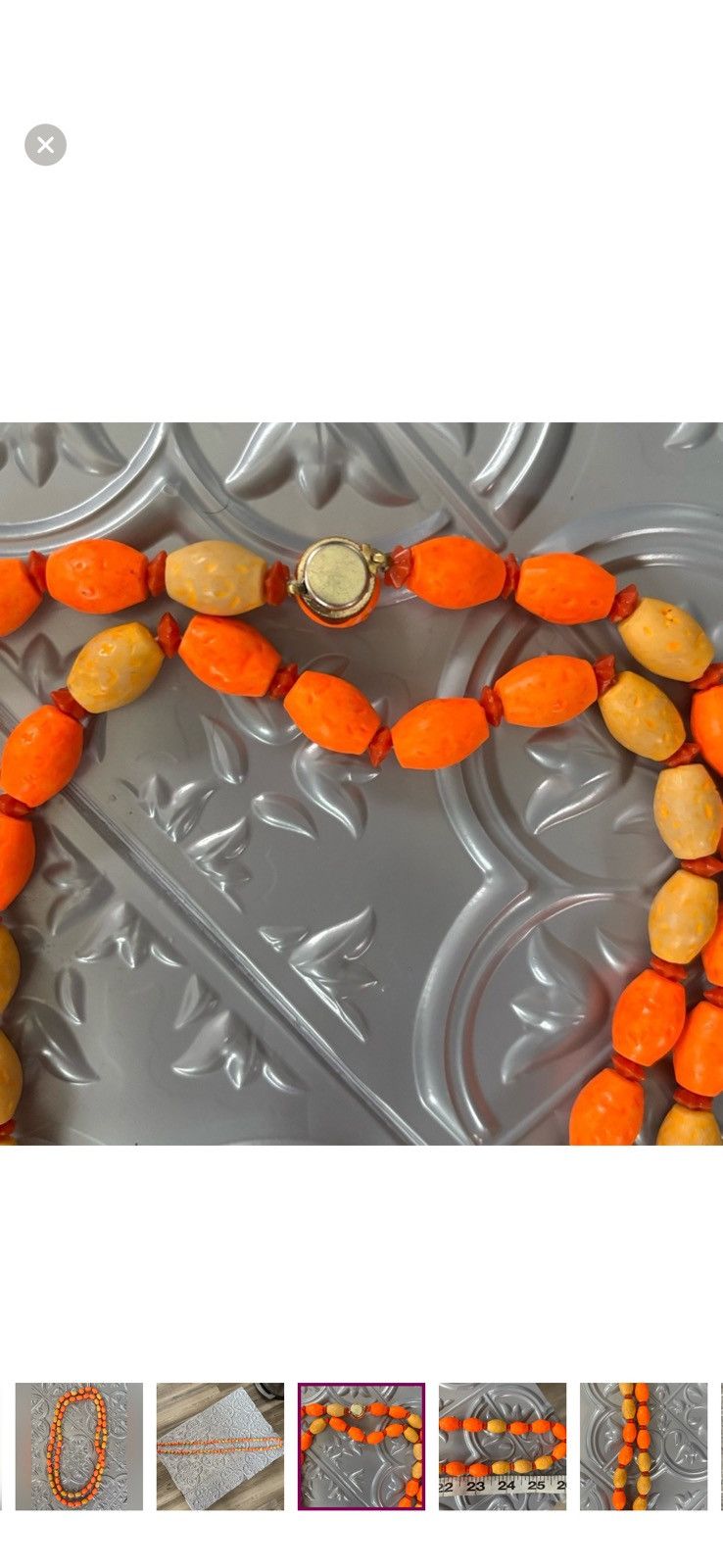 Other Vintage Orange & Yellow Carved Bead Statement Necklace 24” Size ONE SIZE - 4 Thumbnail