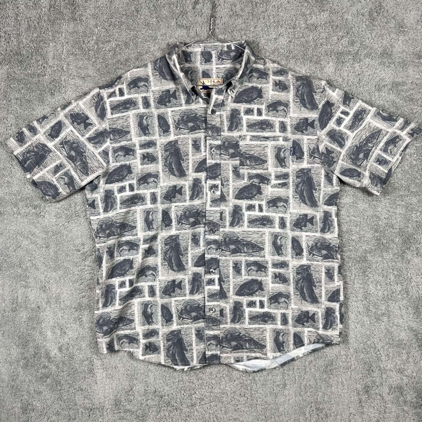 Vintage Huk Shirt Mens M Fish Print Performance Stretch Wicking Outdoor Gray Size US M / EU 48-50 / 2 - 5 Thumbnail