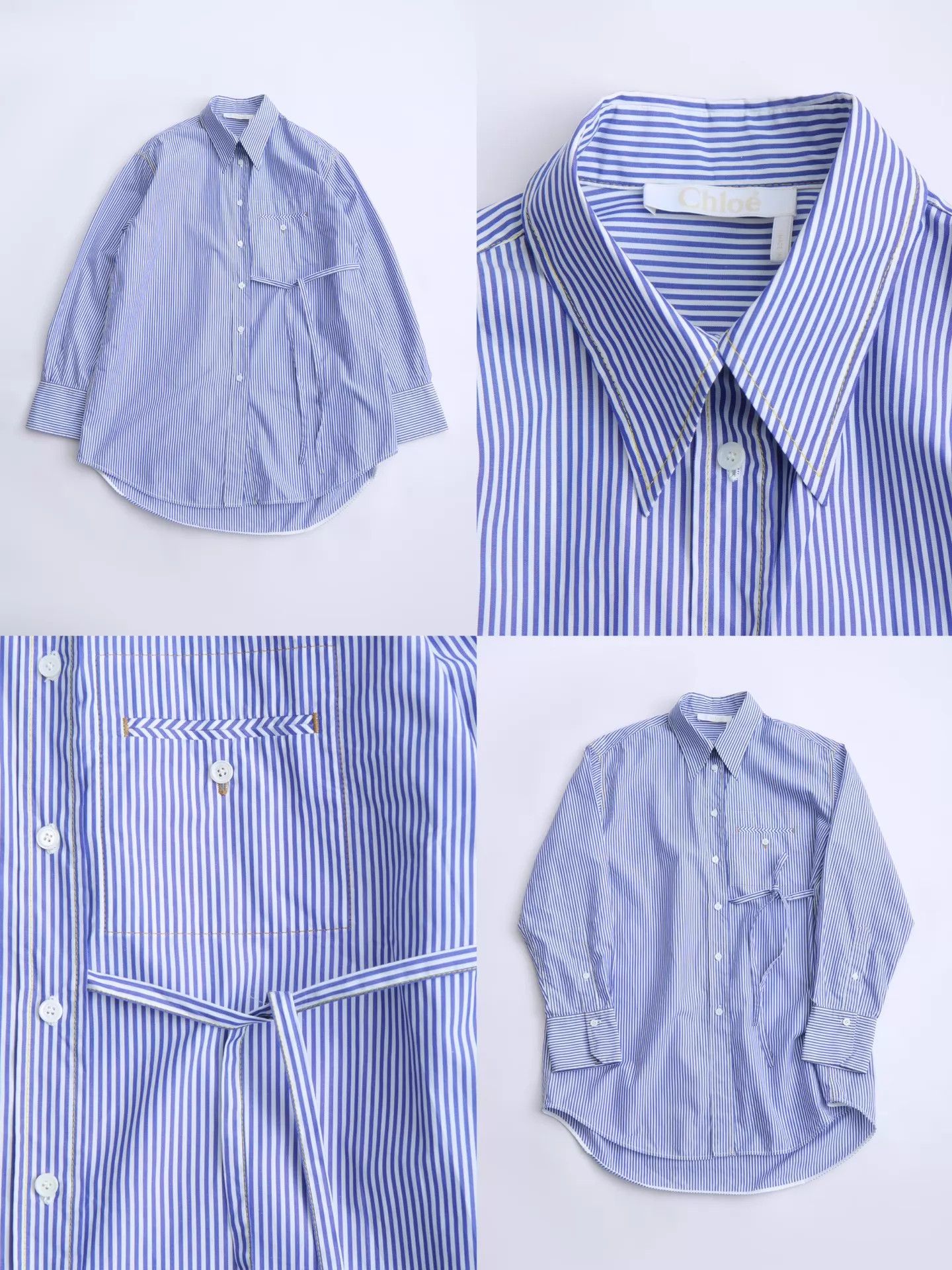 Chloe CHLOE 10s blue white stripe tie shirt Size XXS / US 00 / IT 34 - 8 Thumbnail
