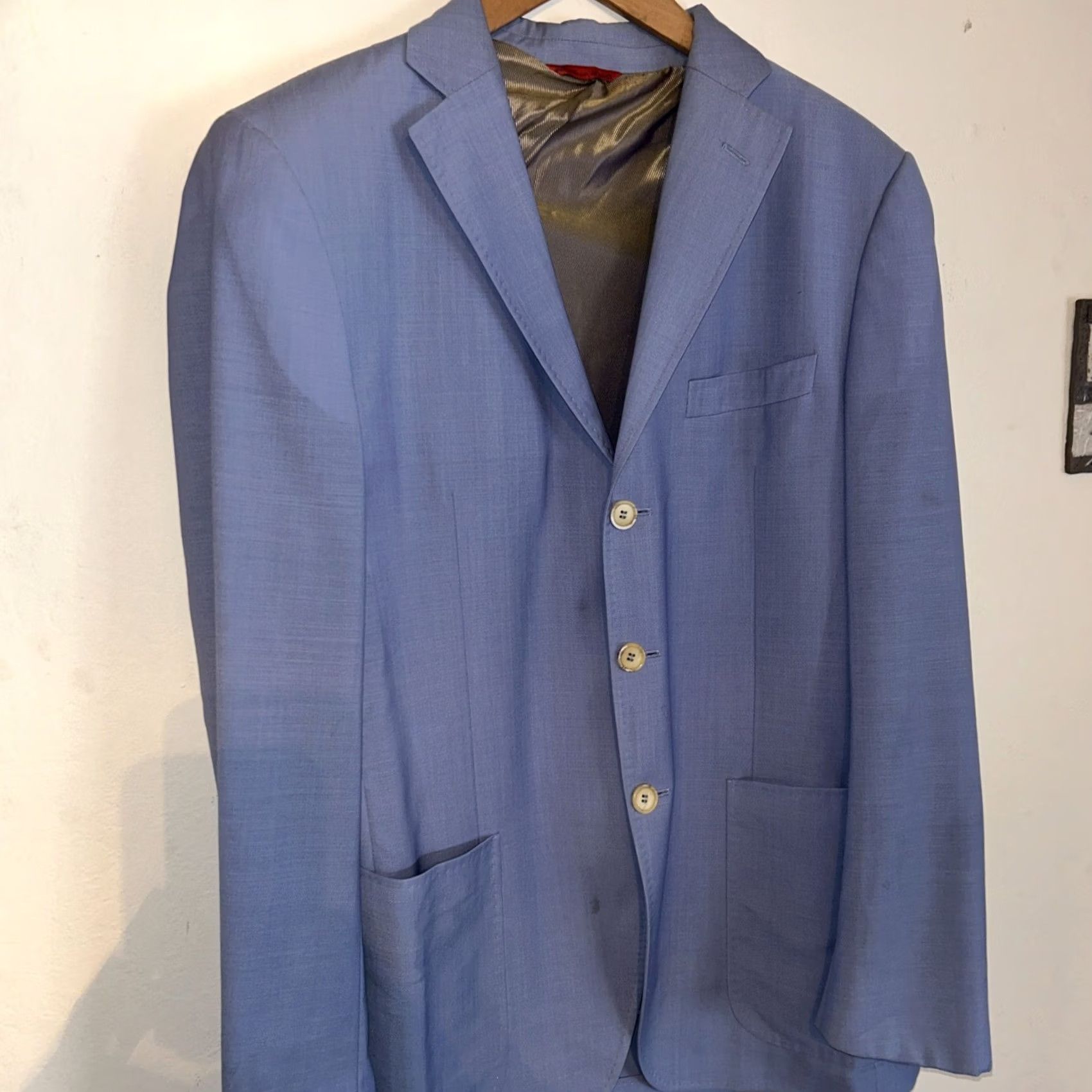 Vintage GINO SARTORE Blazer Jacket Wool Solid Sky Blue Single-Breasted Button-Down Wool Lining Regular Men EUC 52 Size 52 Gray Vintage No Size 52R - 2 Thumbnail