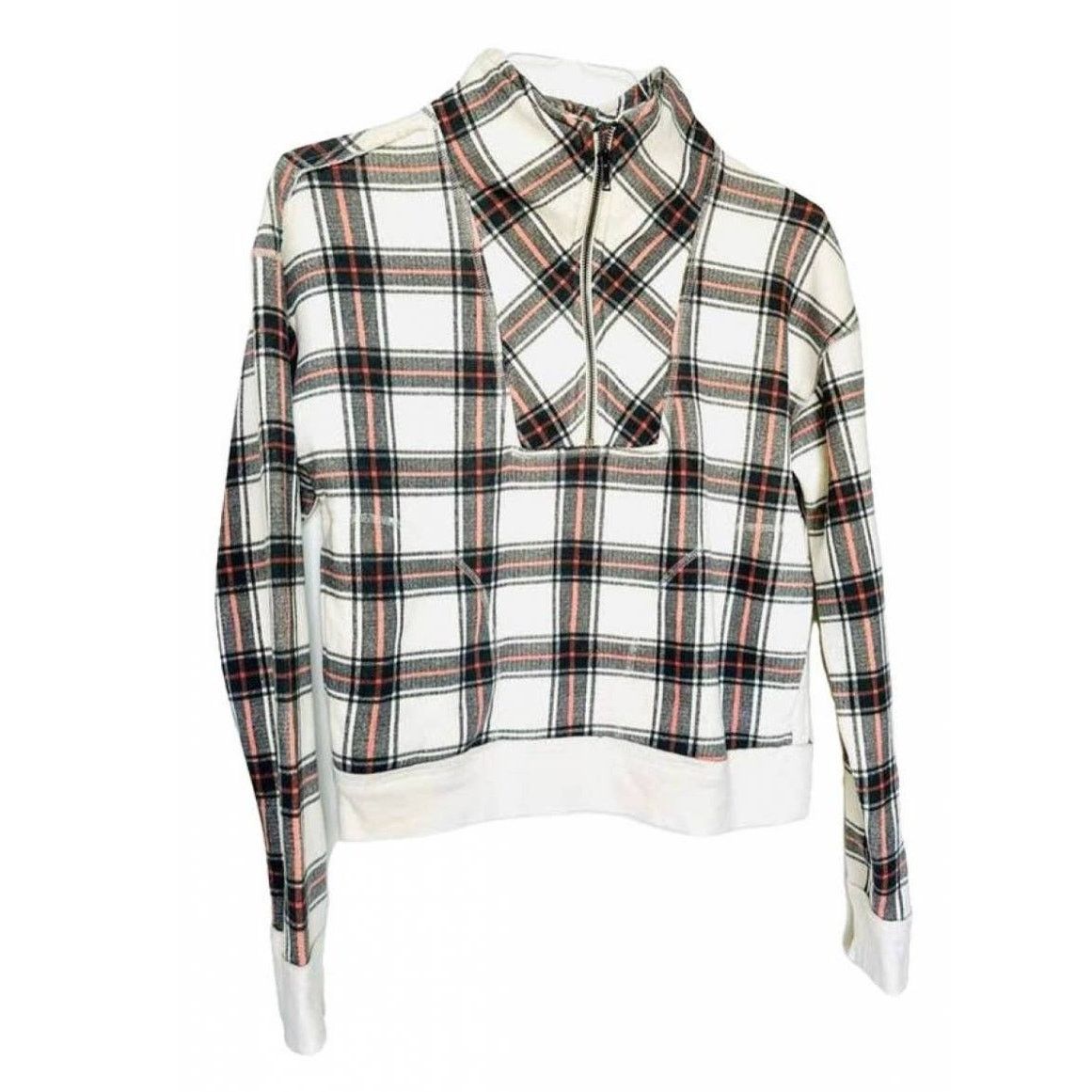 Free People NEW FREE PEOPLE White Red Black Plaid Pullover Zip Sweater Size S / US 4 / IT 40 - 12 Thumbnail