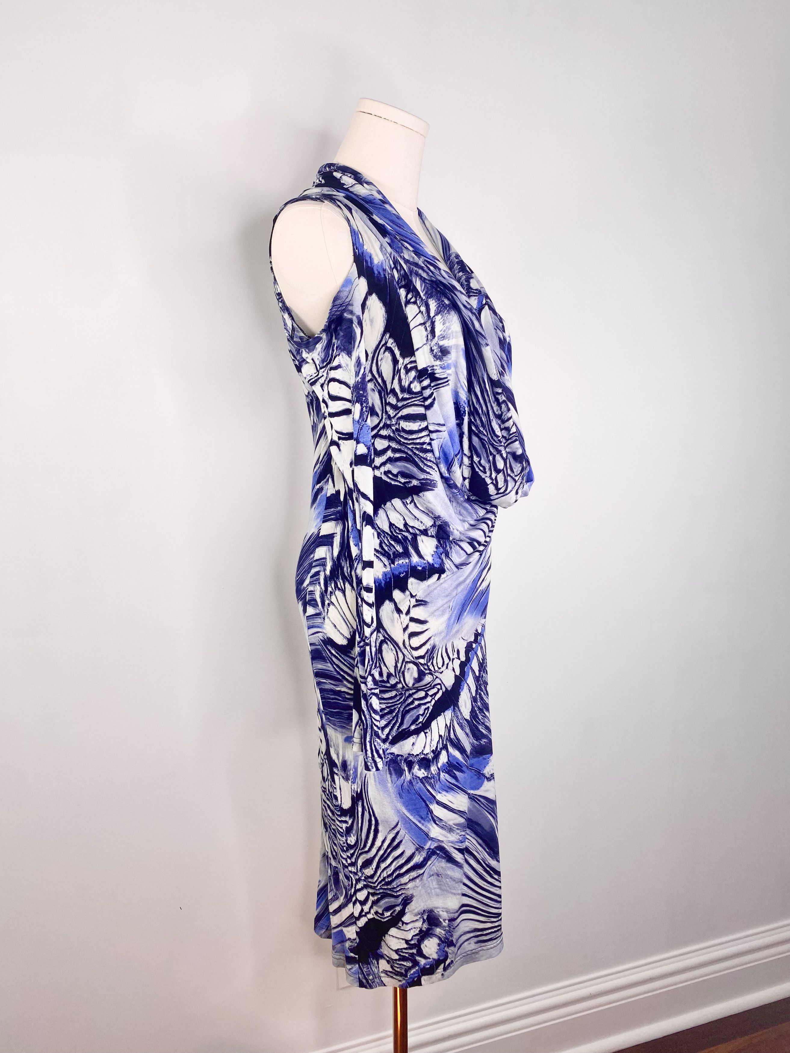 Jean Paul Gaultier Jean Paul Gaultier - Blue Psychedelic Marble Cowl Neck Dress Size M / US 6-8 / IT 42-44 - 6 Thumbnail