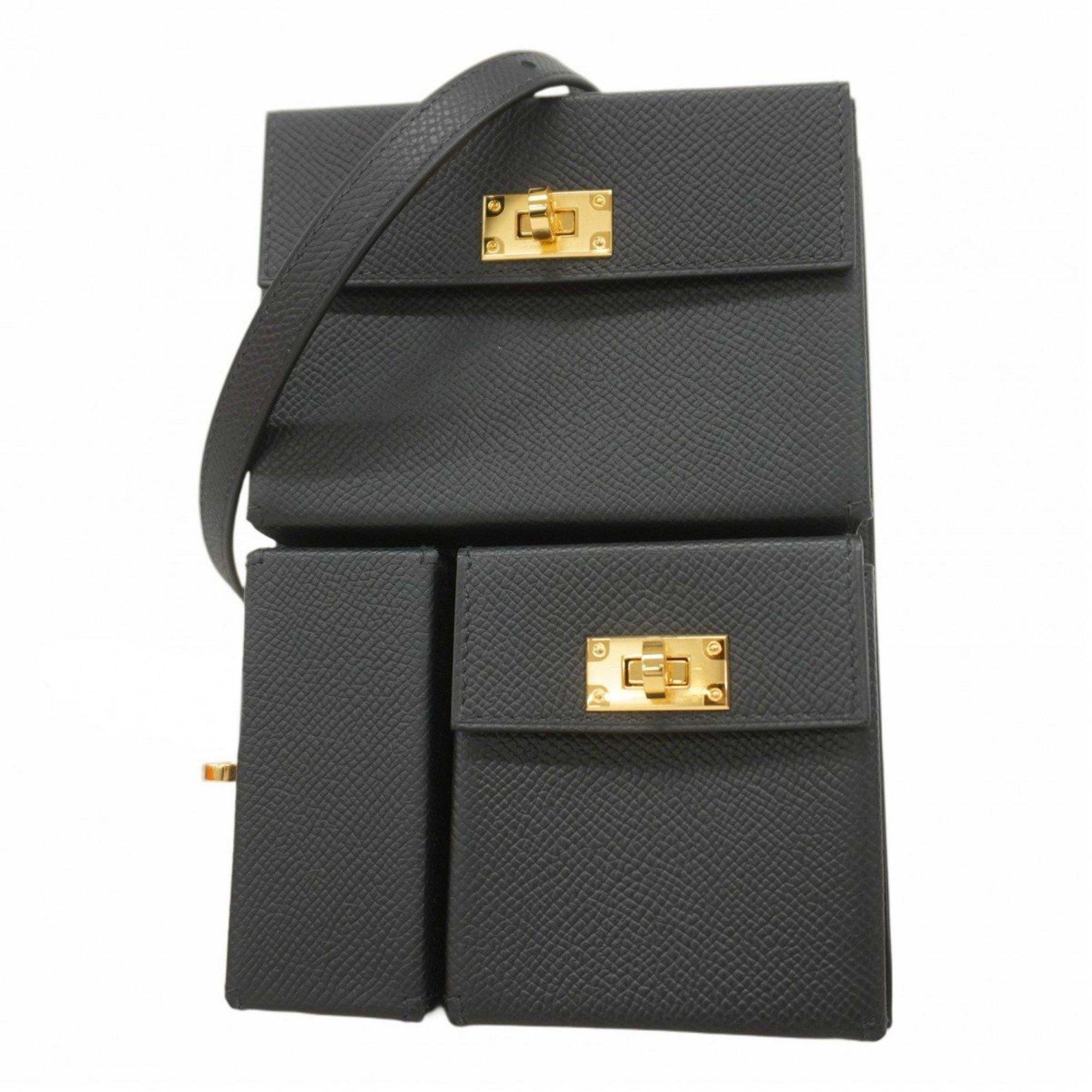 Hermes Shoulder Bag Kelly Multi Pocket Veau Epsom Black K Stamp Ladies, Women's