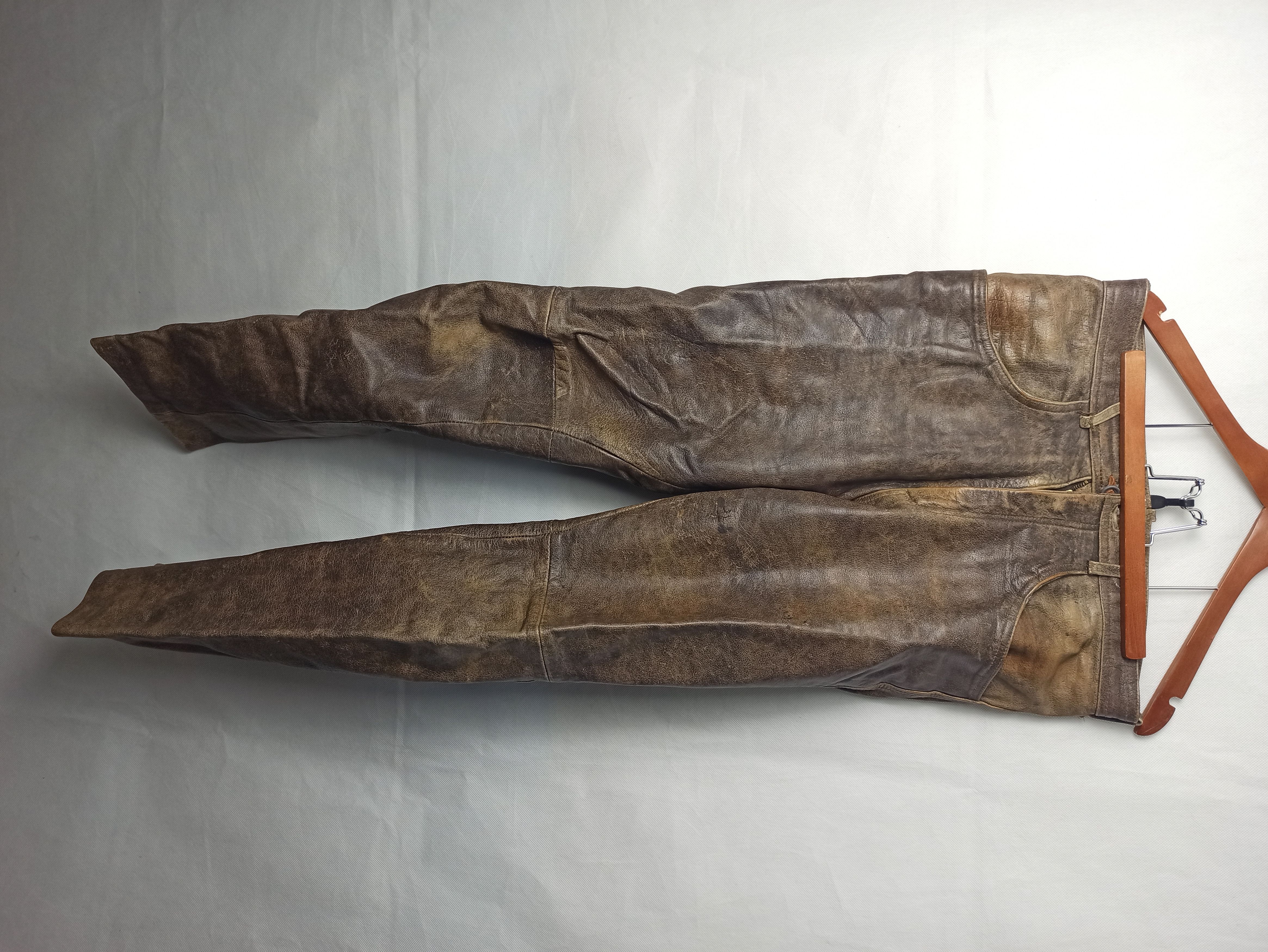 image of Archival Clothing x Genuine Leather 90's Vintage Distressed Leather Pants Cowboy Style in Brown (Si