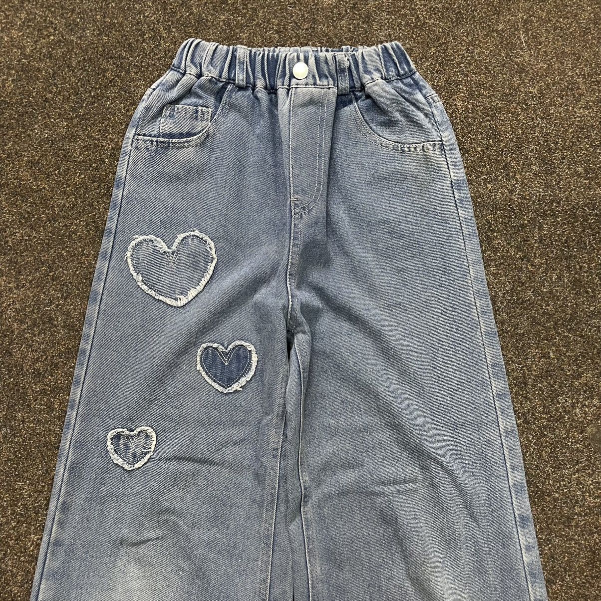 Vintage Y2K Baggy Wide Leg Distressed Jeans Heart Print Skate Swag Size 30" / US 8 / IT 44 - 4 Thumbnail