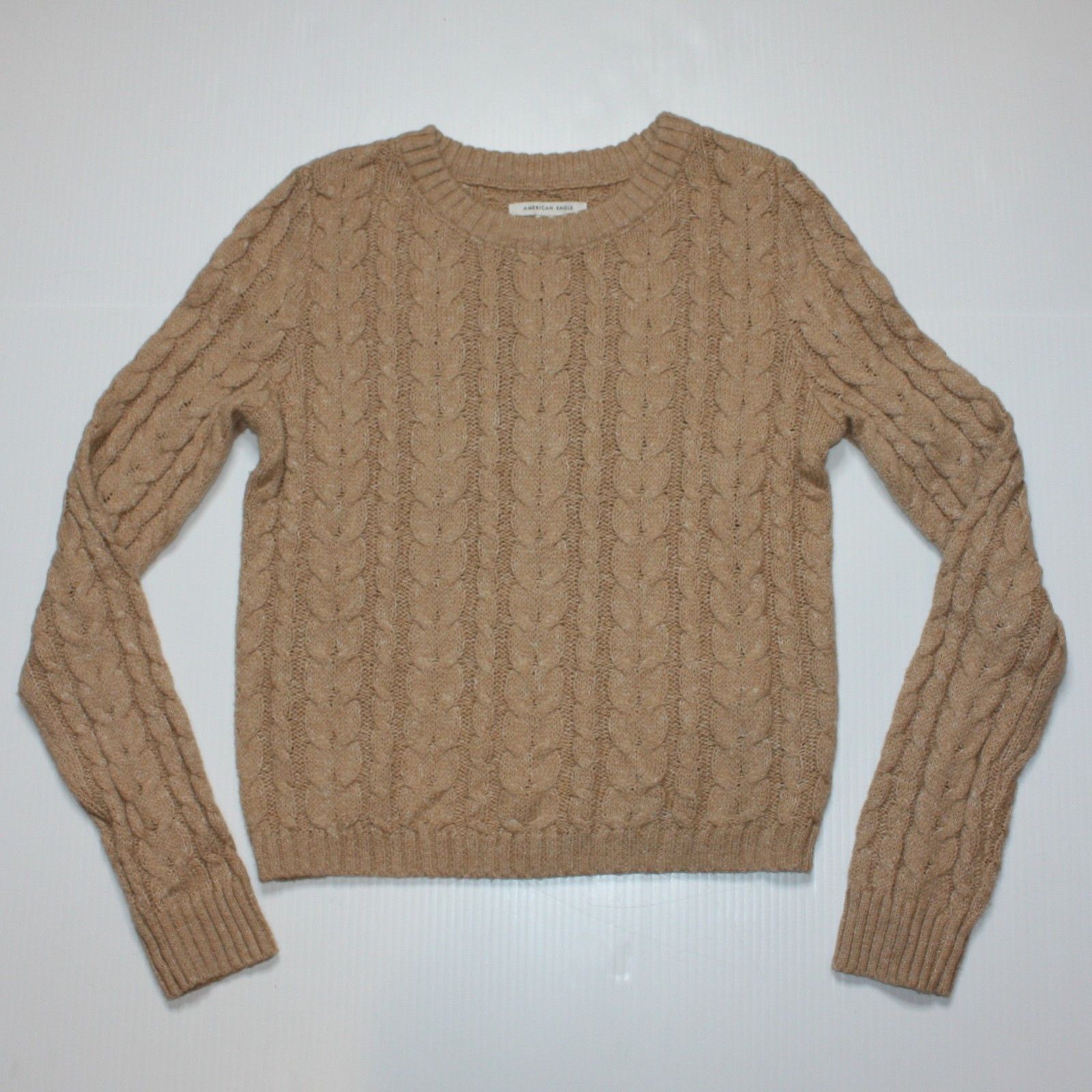 American Eagle Outfitters Cropped Cable Knit High-rise Sweater in Tan & size XS Size XS / US 0-2 / IT 36-38 - 1 Thumbnail