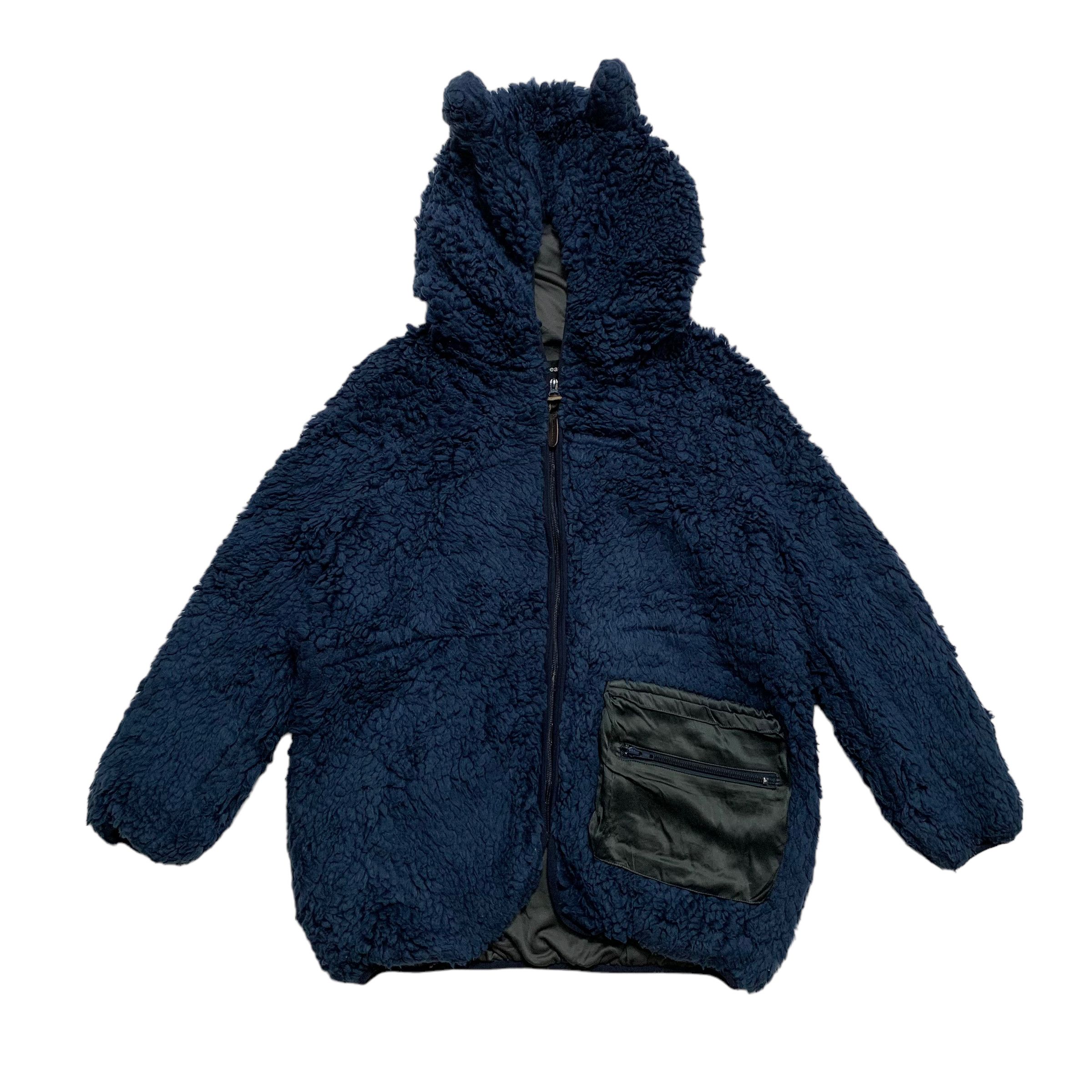 image of Mercibeaucoup Bear Ear Fleece Hoodie Jacket in Blue, Men's (Size Small)