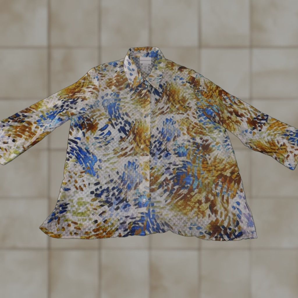 Vintage Alfred Dunner Button-Up Shirt Women Large Blue Geometric Sheer Casual Knit Polyester Long Sleeve Size L / US 10 / IT 46 - 1 Thumbnail