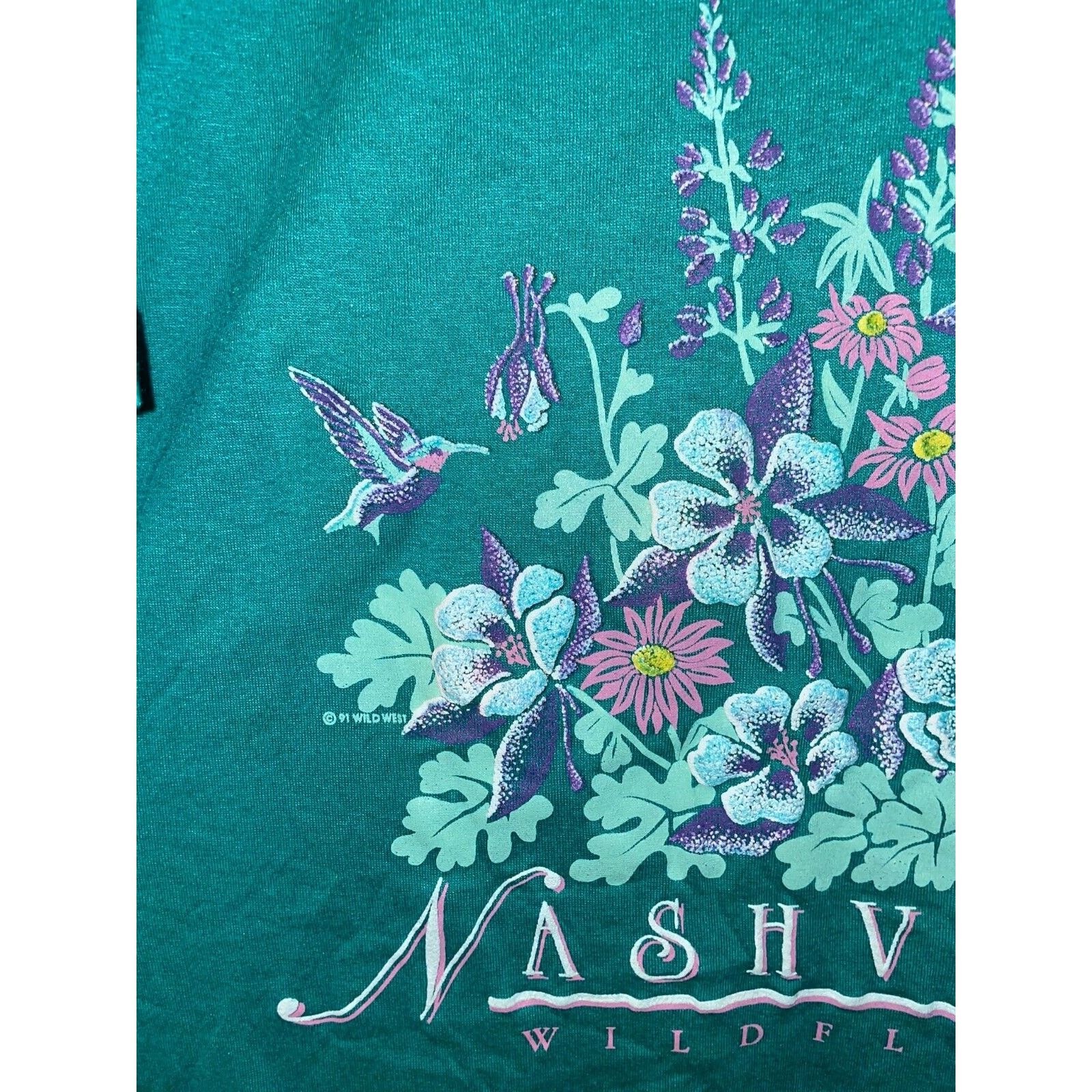 Jerzees Vintage Nashville Flower Shirt Wildflowers Teal Tee 90s L Size US L / EU 52-54 / 3 - 2 Thumbnail