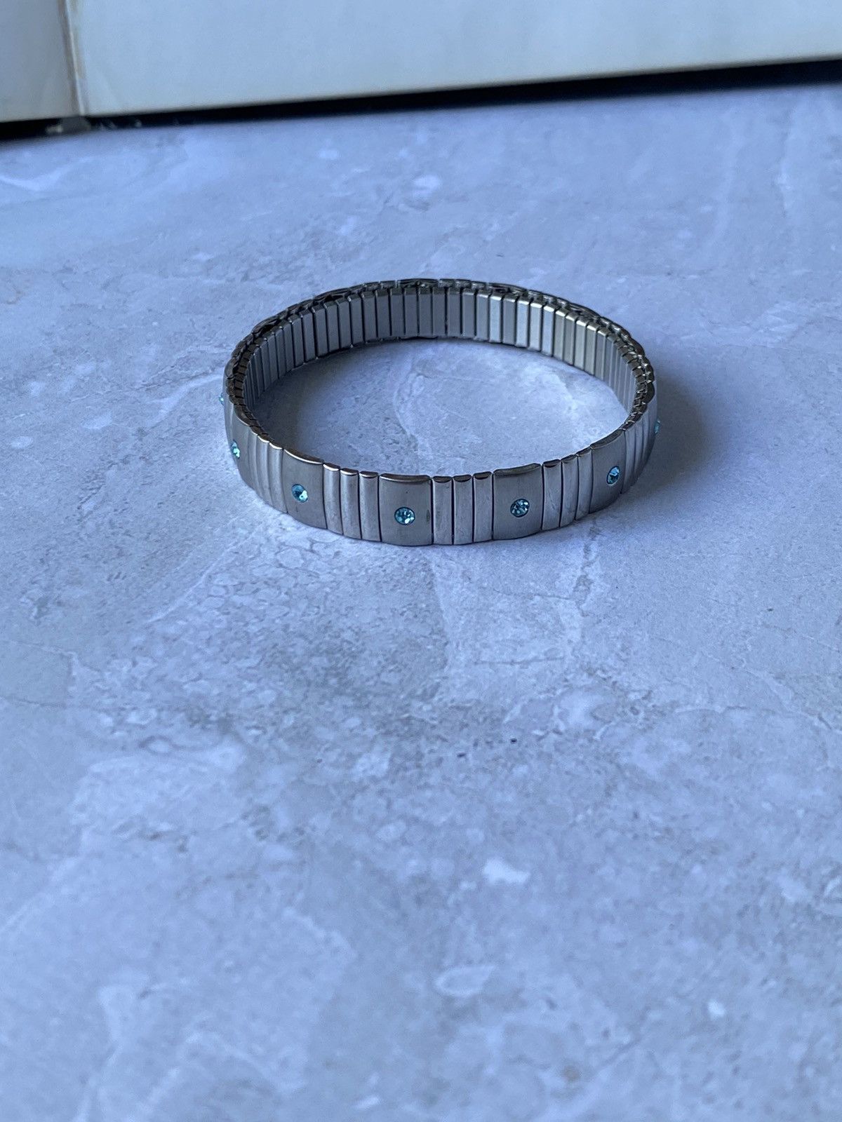 Jewelry x Vintage Steel Bracelet W/ Blue Crystals in Silver, Men's