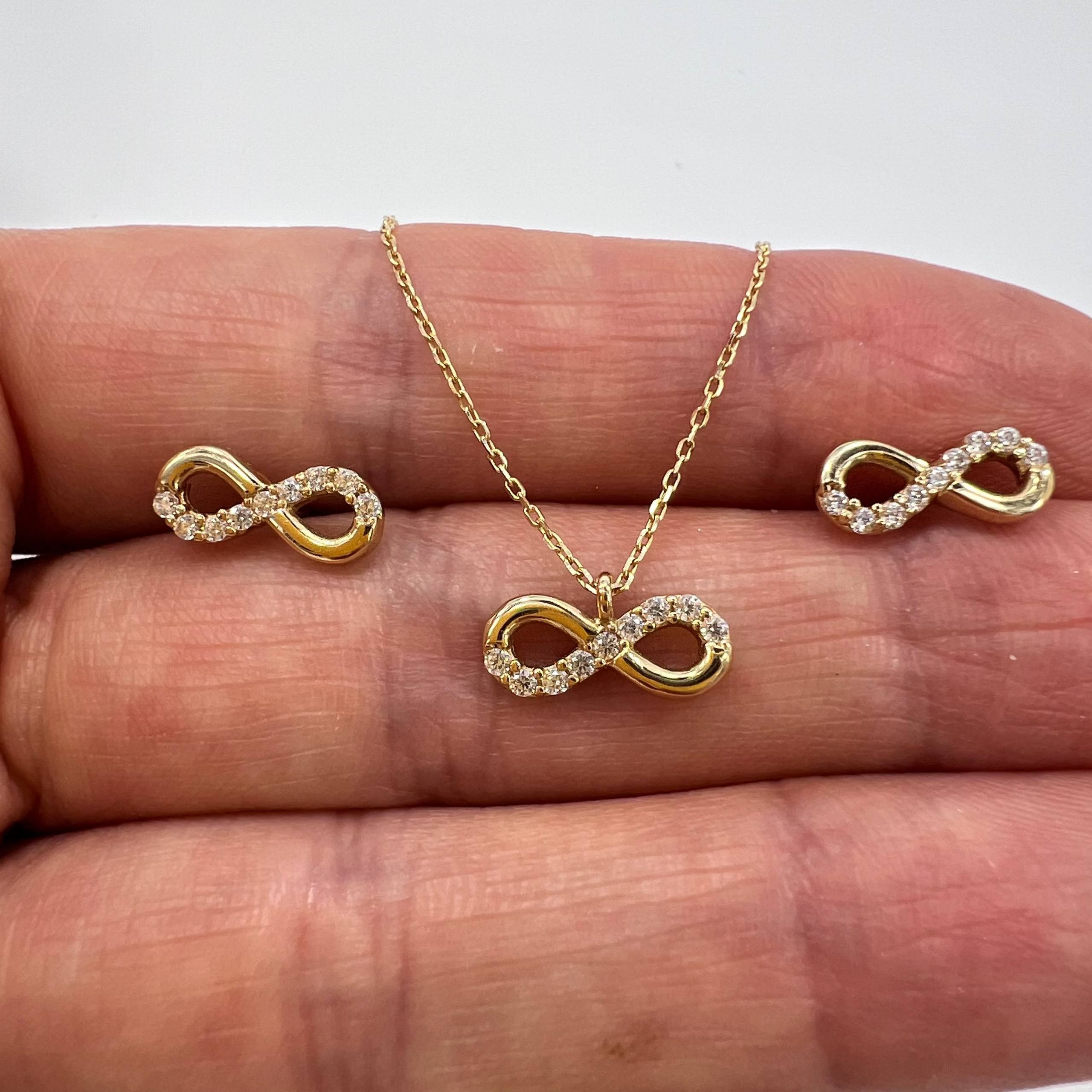 Other 14K Solid Gold Infinity Necklace & Stud Earrings Set 2.8g Size ONE SIZE - 3 Thumbnail