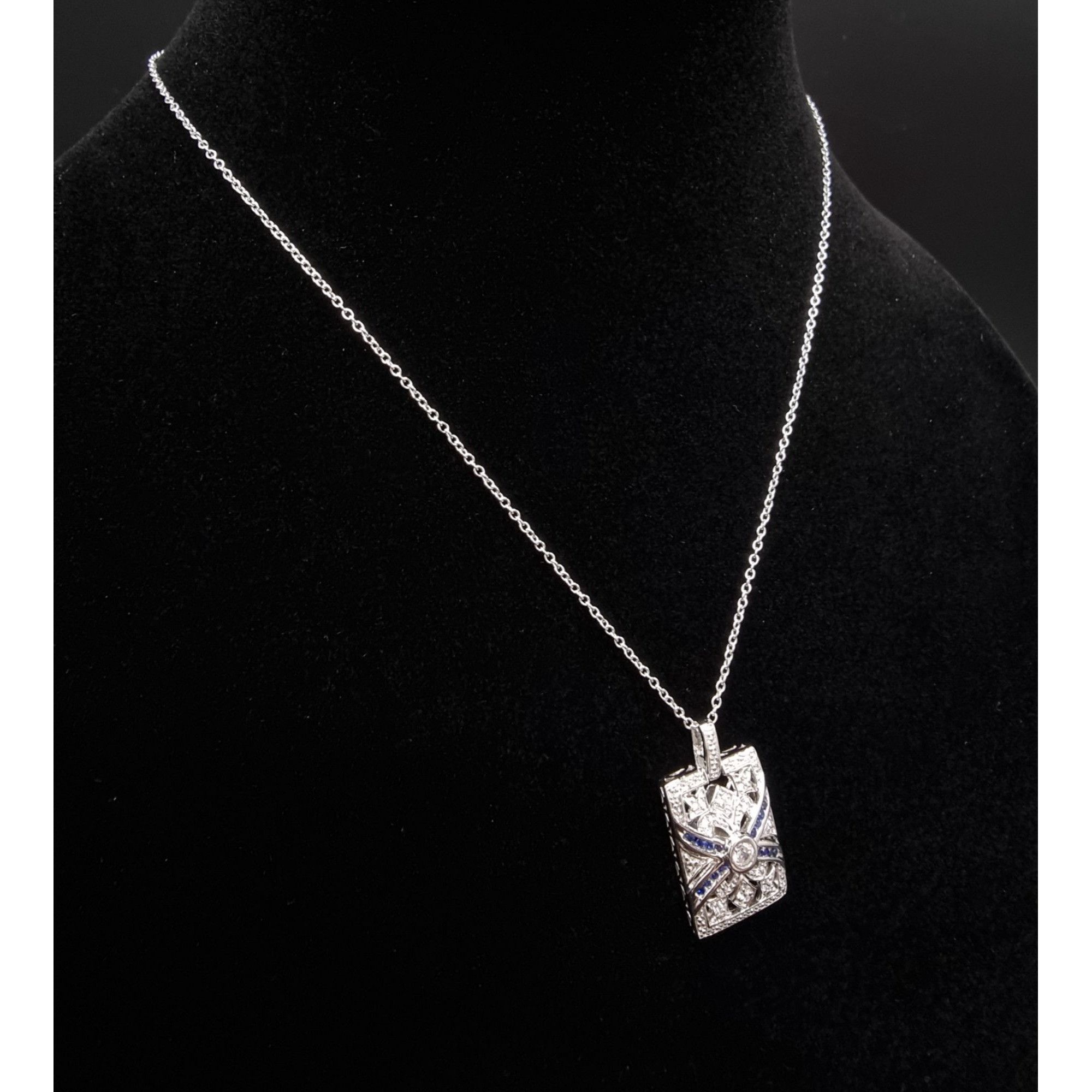 Vintage K Signed 925 Sterling Silver Pendant Necklace With CZ & Blue Size ONE SIZE - 3 Thumbnail