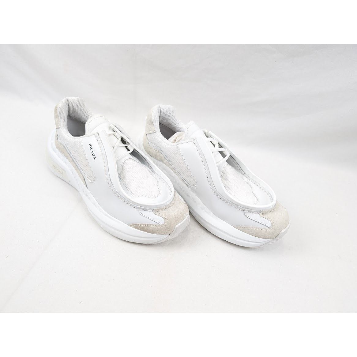 Prada o1rshd1 Brushed Leather Sneakers Bike Fabric Suede in White Size US 11 / EU 44 - 11 Thumbnail