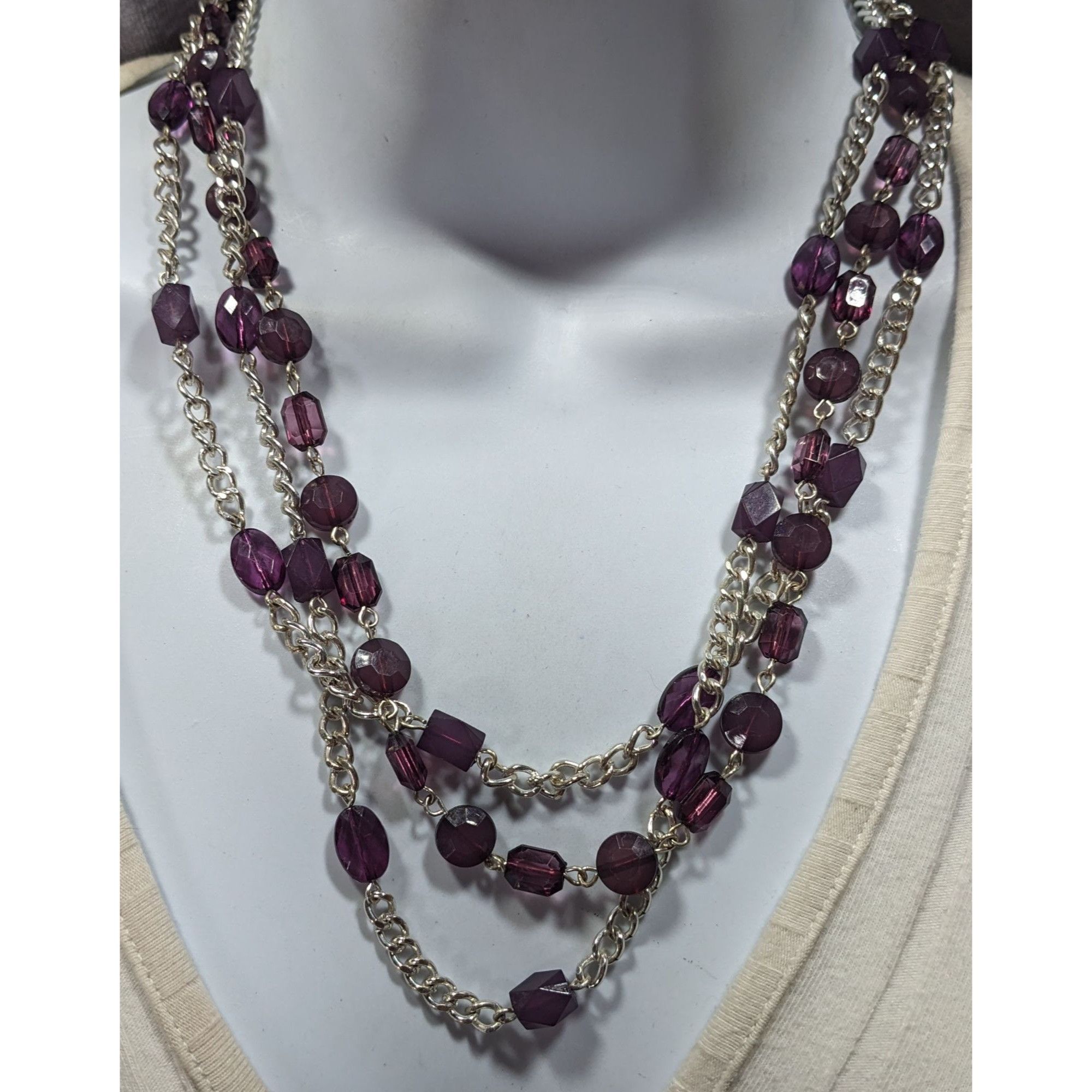 Other Elegant Layered Purple And Silver Tone Beaded Chain Necklace Size ONE SIZE - 4 Thumbnail