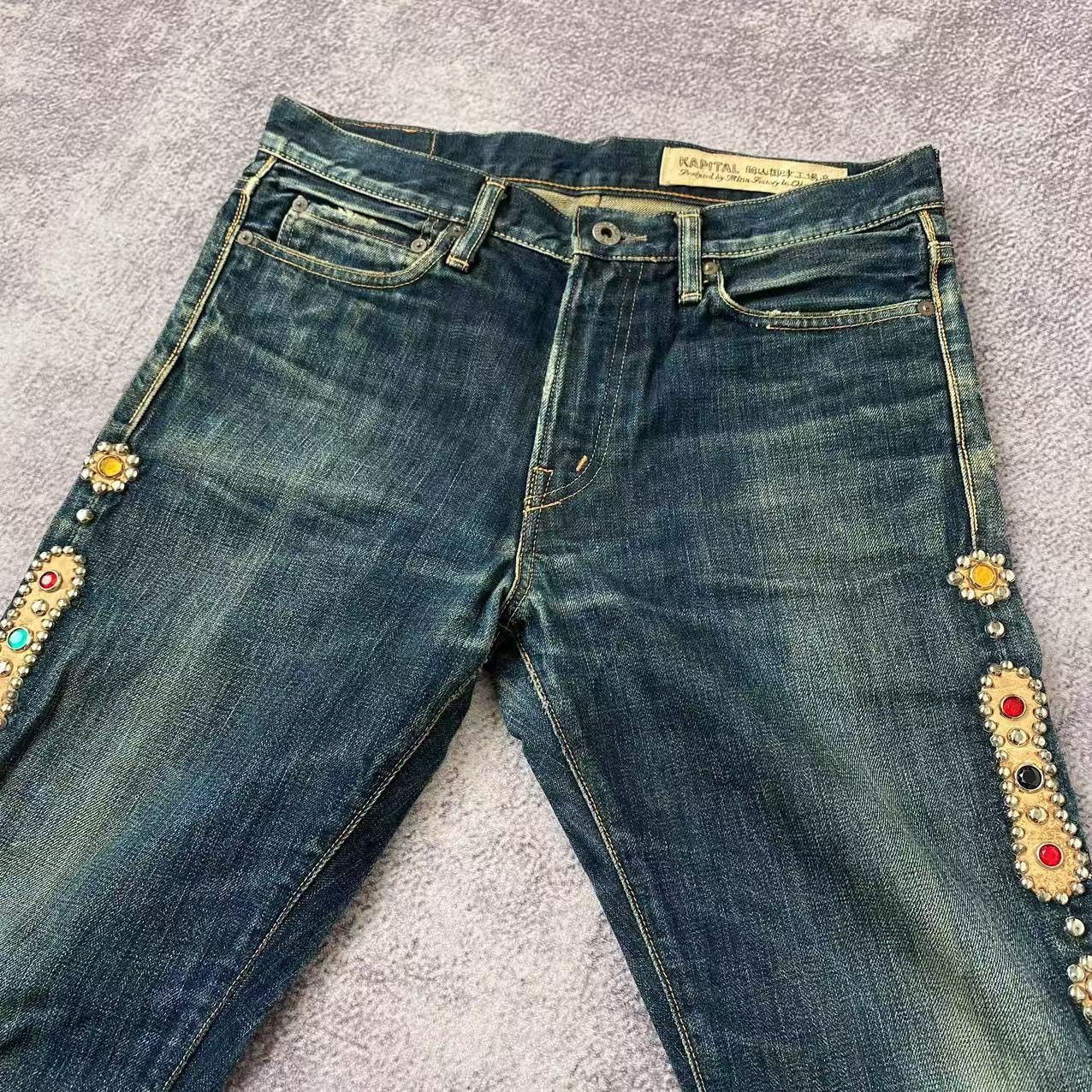 Japanese Brand *OG* Kapital Monkey Cisco Gemstone Studded Denim Jeans Size US 33 - 5 Thumbnail