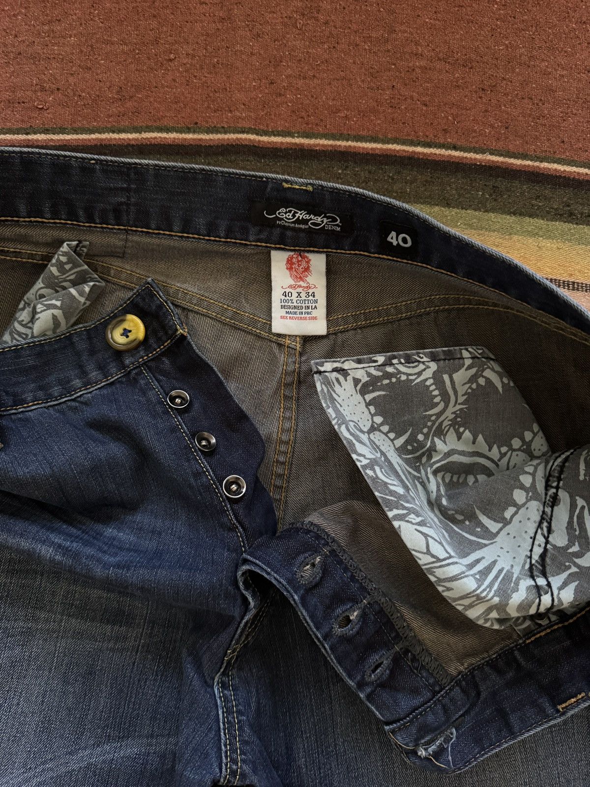Ed Hardy Y2K 2009 Ed Hardy Rattlesnake Denim Baggy Jeans Size US 40 / EU 56 - 9 Thumbnail