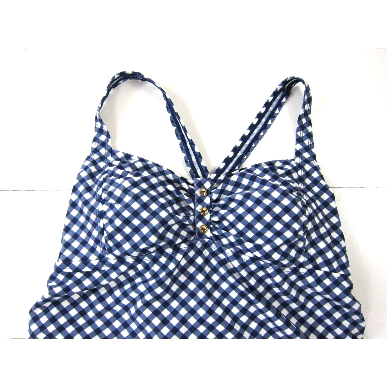 Vintage VINTAGE Two Hearts Maternity Pregnancy Blue White Plaid Built In Bra Swim Tankini Top XL Size XL / US 12-14 / IT 48-50 - 4 Thumbnail