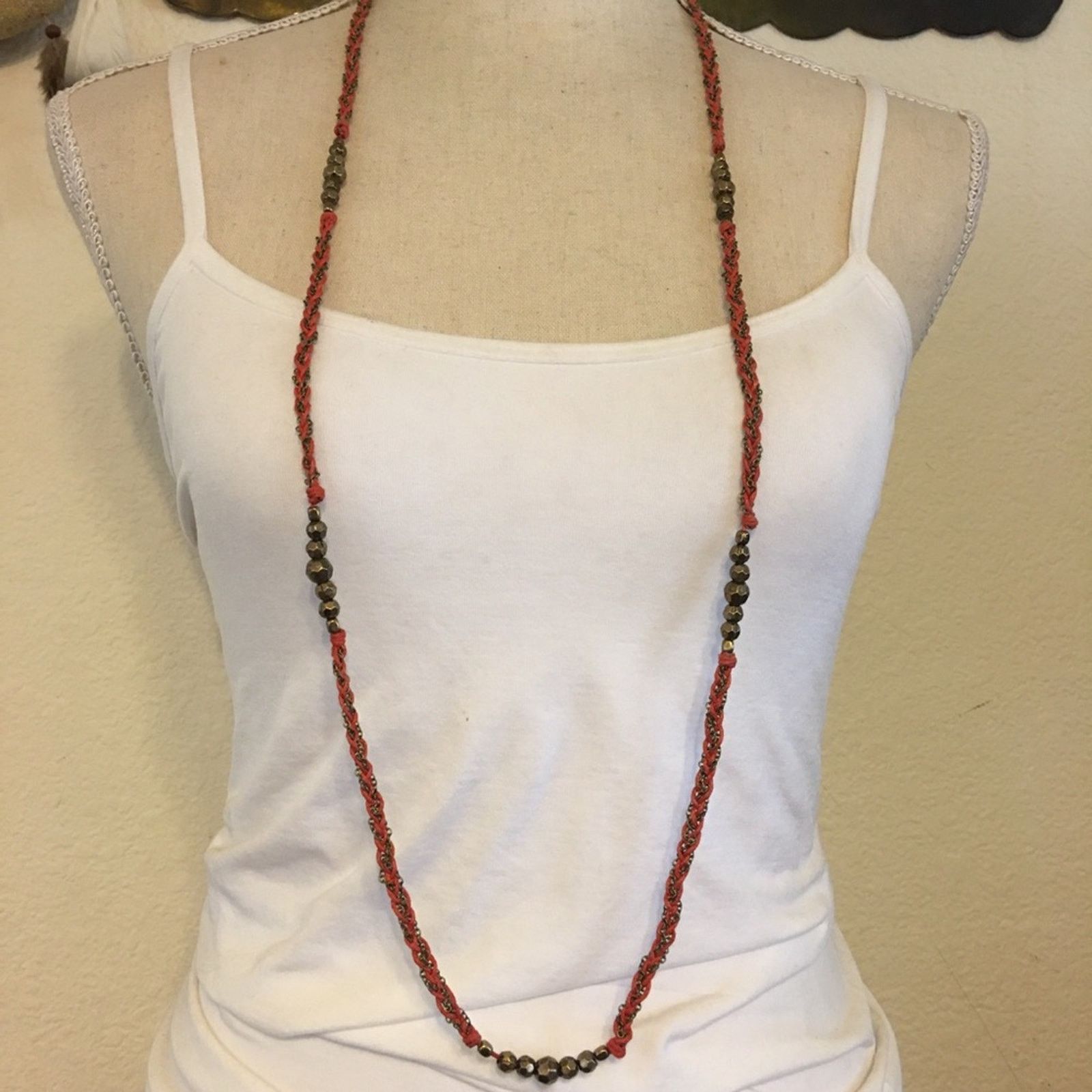 Jewelry Coral tone braided cord and chain necklace Size ONE SIZE - 1 Thumbnail