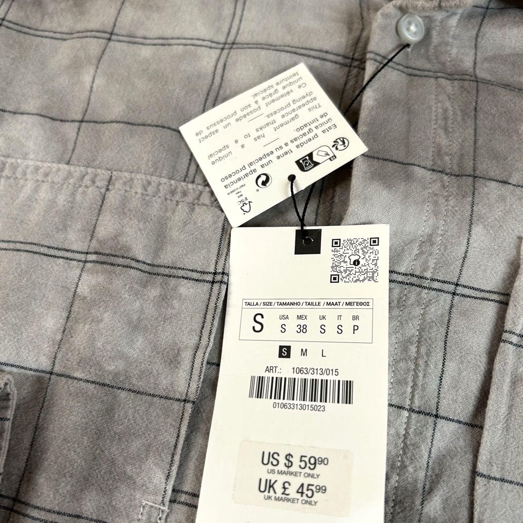 Zara Zara Button-Up Overshirt Mens Small Gray Blue Check Cotton Collared Long Sleeve Pocket Shirt Size US S / EU 44-46 / 1 - 6 Thumbnail