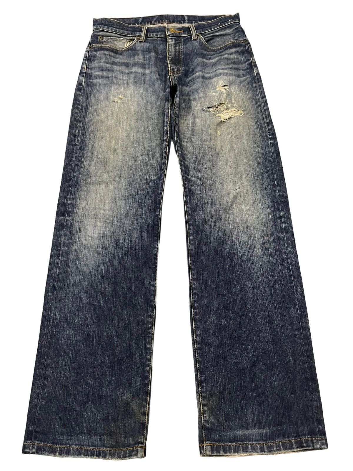 Sugar Cane Vintage Japanese Brand Blue Wash Distress Baggy Jeans Size US 32 / EU 48 - 1 Thumbnail