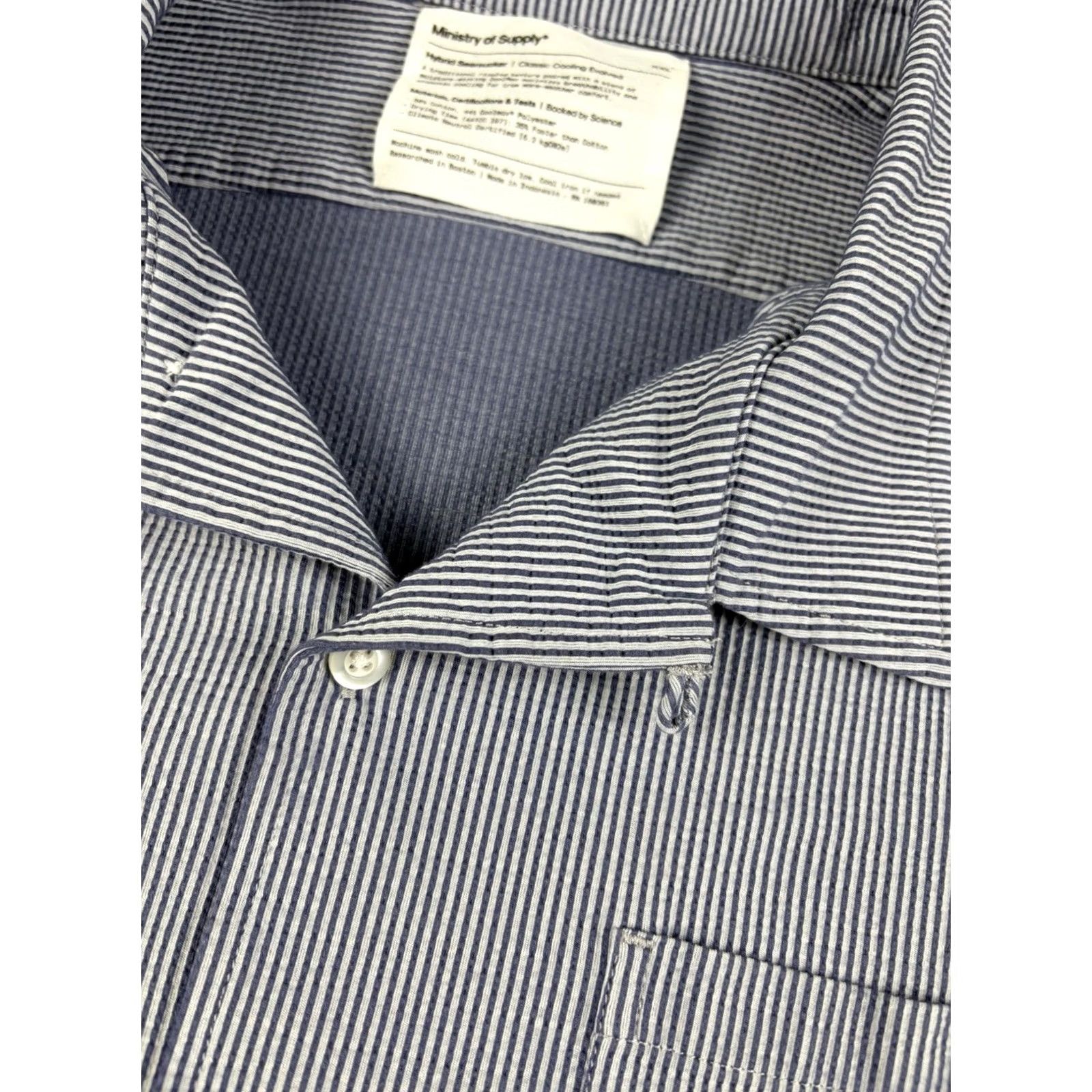 Vintage Ministry of Supply Shirt Men XL Blue Striped Seersucker Button-Up CoolMax Size US XL / EU 56 / 4 - 4 Thumbnail