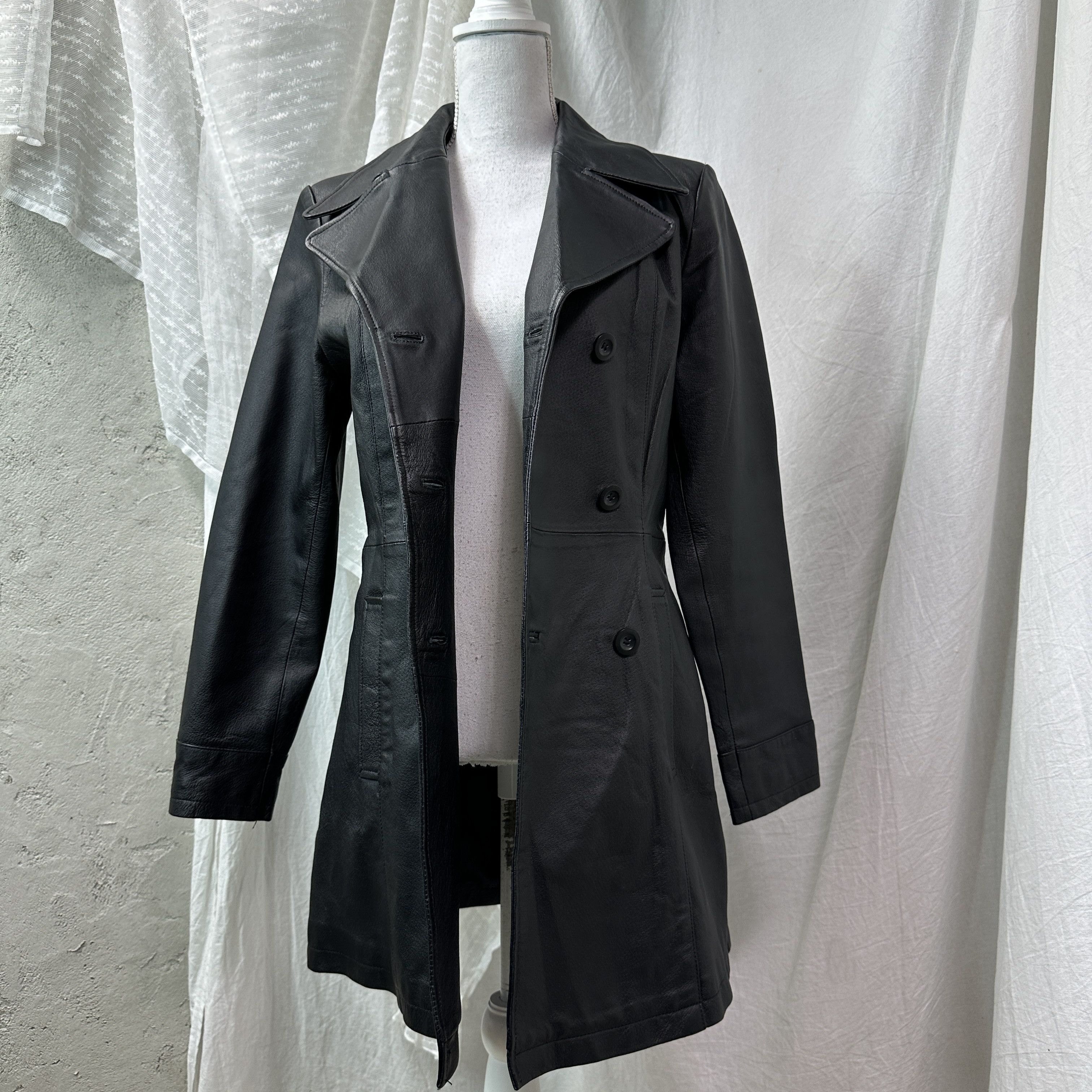 Vintage Vintage Biker Double-Breasted Grunge Leather Coat 90s Size M / US 6-8 / IT 42-44 - 6 Thumbnail