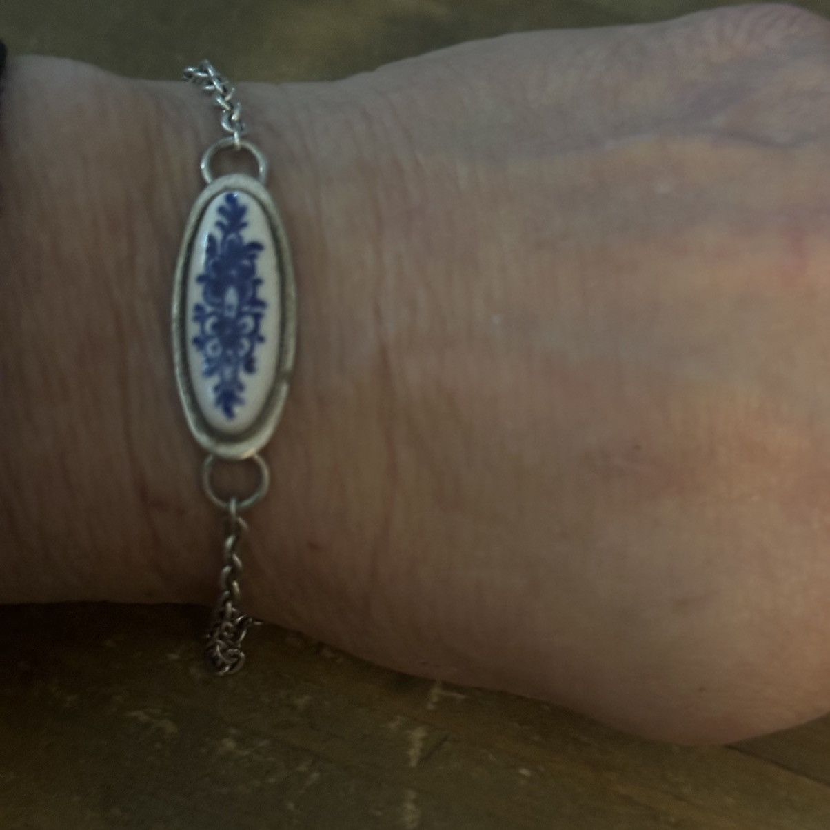 Vintage Vintage silver tone white and blue flower porcelain bracelet Size ONE SIZE - 3 Thumbnail