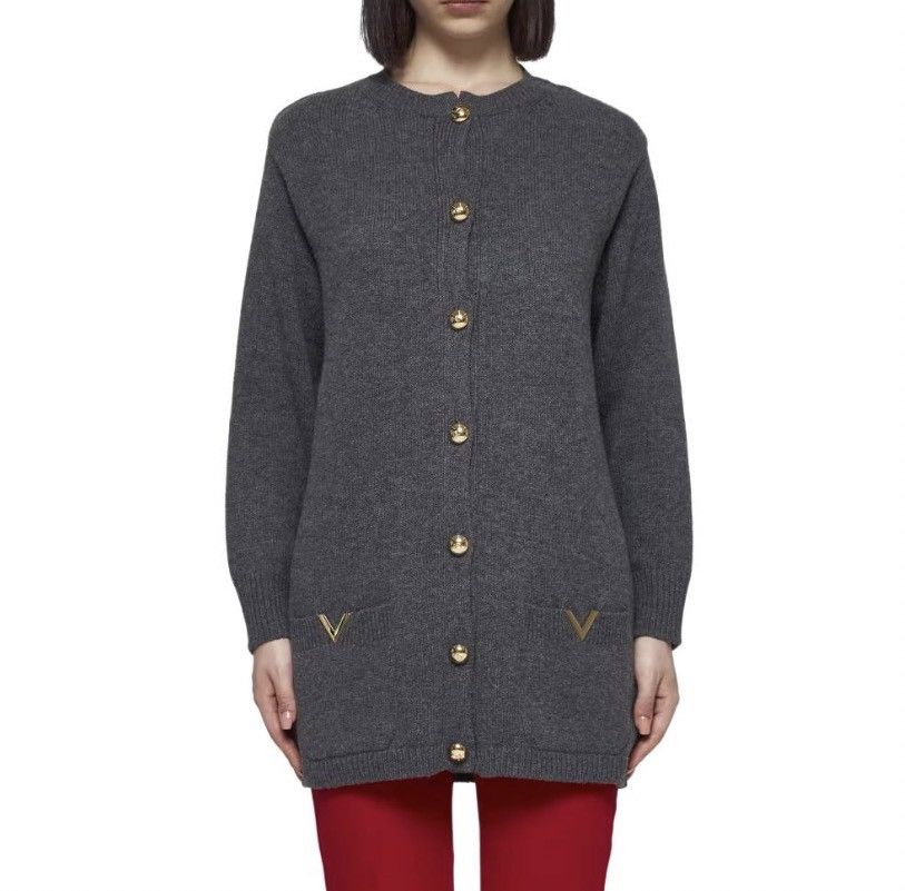 Valentino Valentino Black Grey Long Sleeve Knit Cardigan K26WX Size S / US 4 / IT 40 - 8 Thumbnail
