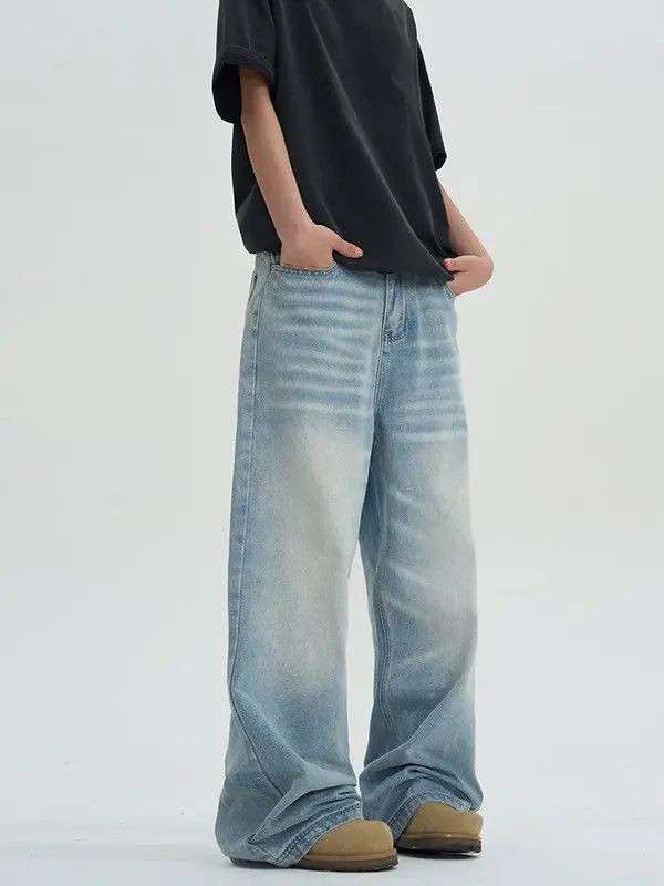 Jean Blue Washed Baggy Denim Jeans, Loose Wide Leg Jeans Size US 32 / EU 48 - 4 Thumbnail