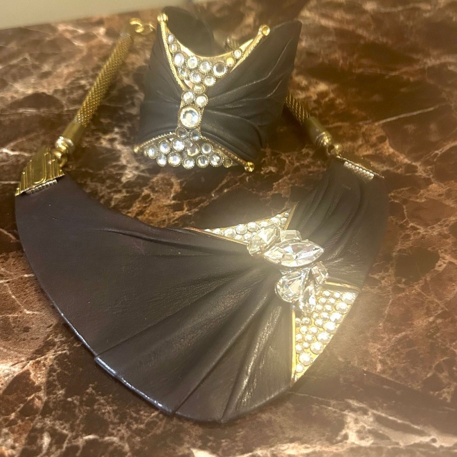 Vintage 70s Vintage Luigi Briglia Leather Gem Bohem Necklace Set Size ONE SIZE - 9 Thumbnail