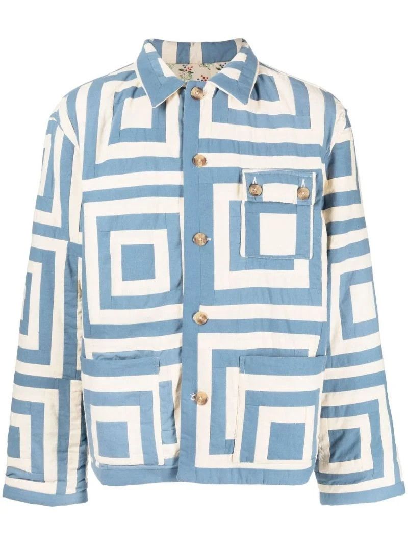 Bode 1495USD Blue White House Steps Reversible Quilted Jacket Size US L / EU 52-54 / 3 - 8 Thumbnail