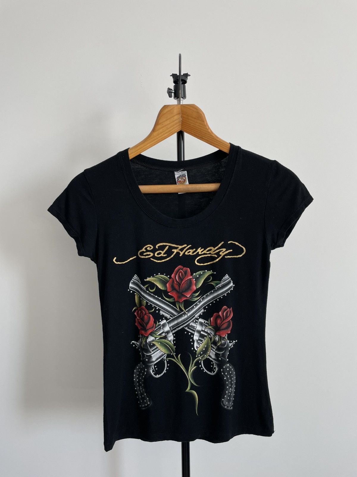 Ed Hardy Vintage 00’s Ed Hardy Gun Roses Y2K Japanese T-Shirt RARE Size M / US 6-8 / IT 42-44 - 2 Thumbnail