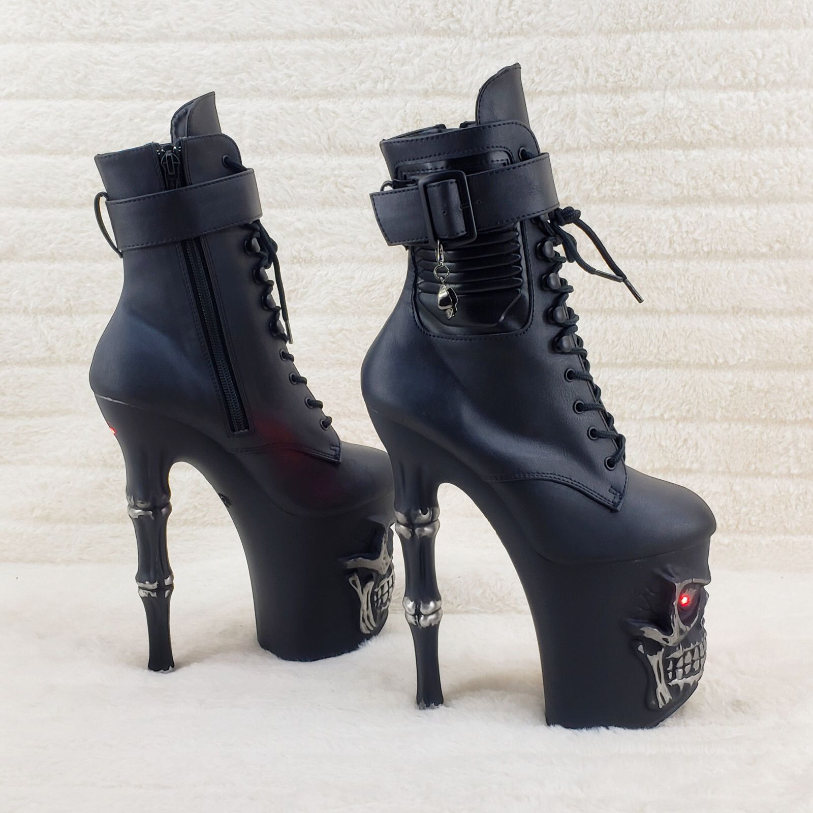 Other Rapture Black Skull & Bones 8" High Heel Platform Ankle Boot Size US 10 / IT 40 - 5 Thumbnail