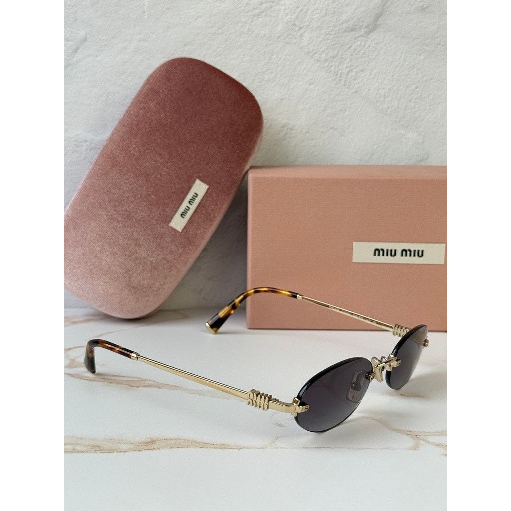 Miu Miu NEW Miu Miu MU A54S Rimless Sunglasses in Gold Grey $578 Size ONE SIZE - 6 Thumbnail