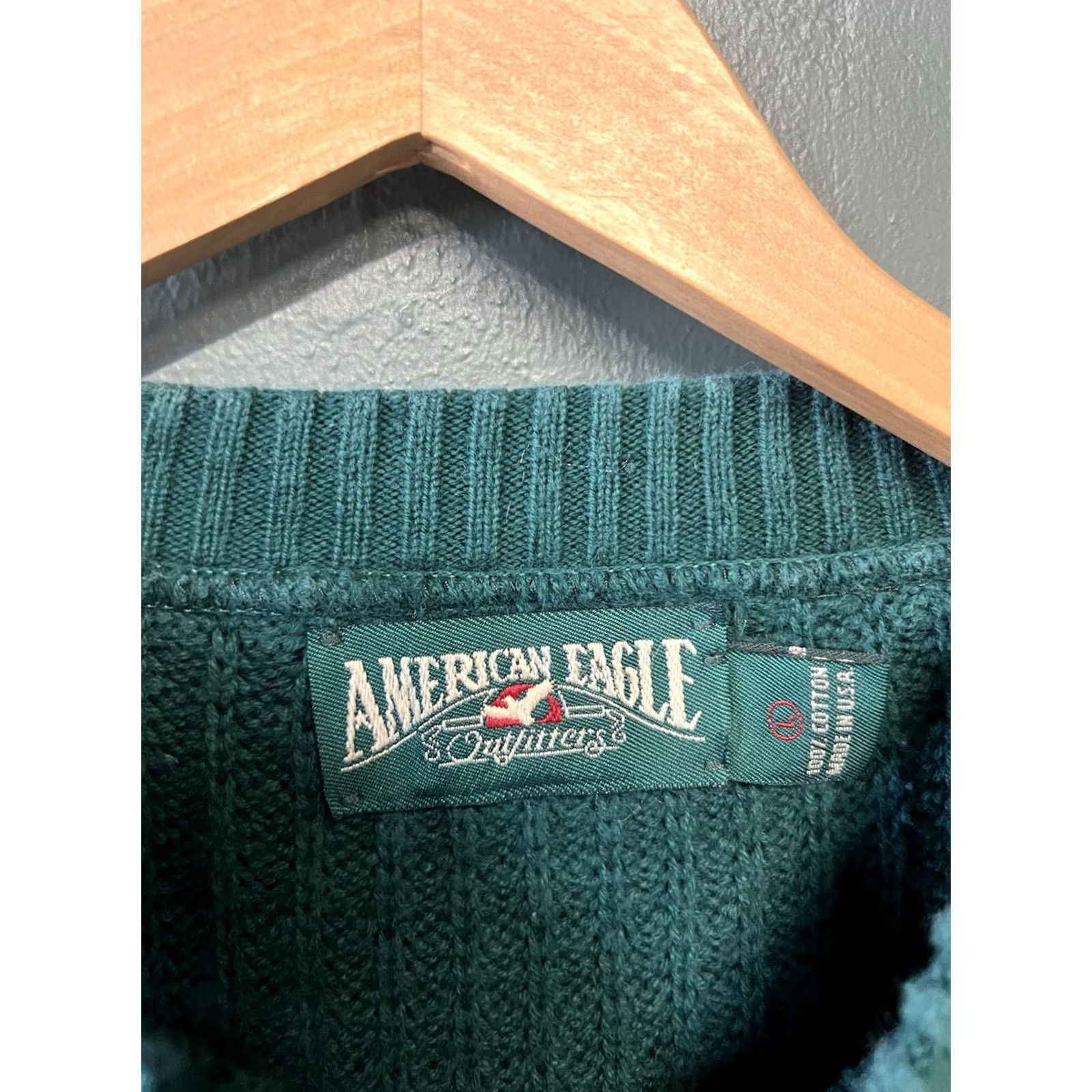 American Eagle Outfitters VINTAGE American Eagle Mens Green Knit Pullover Long Sleeve Sweatshirt L Size US L / EU 52-54 / 3 - 3 Thumbnail