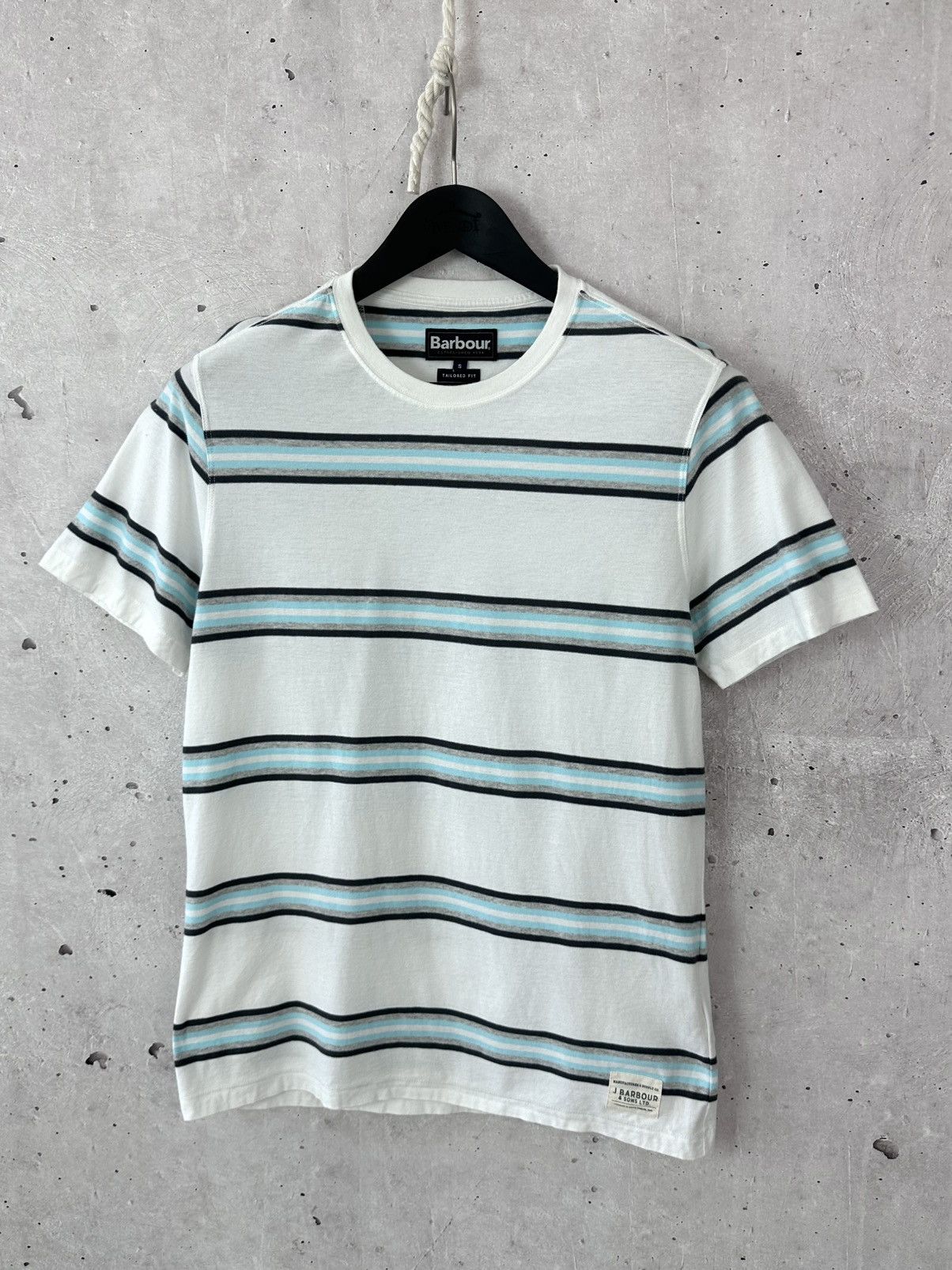 Barbour Barbour Tailored Fit White Stripped Cotton Short Sleeve Tee Size US S / EU 44-46 / 1 - 1 Thumbnail