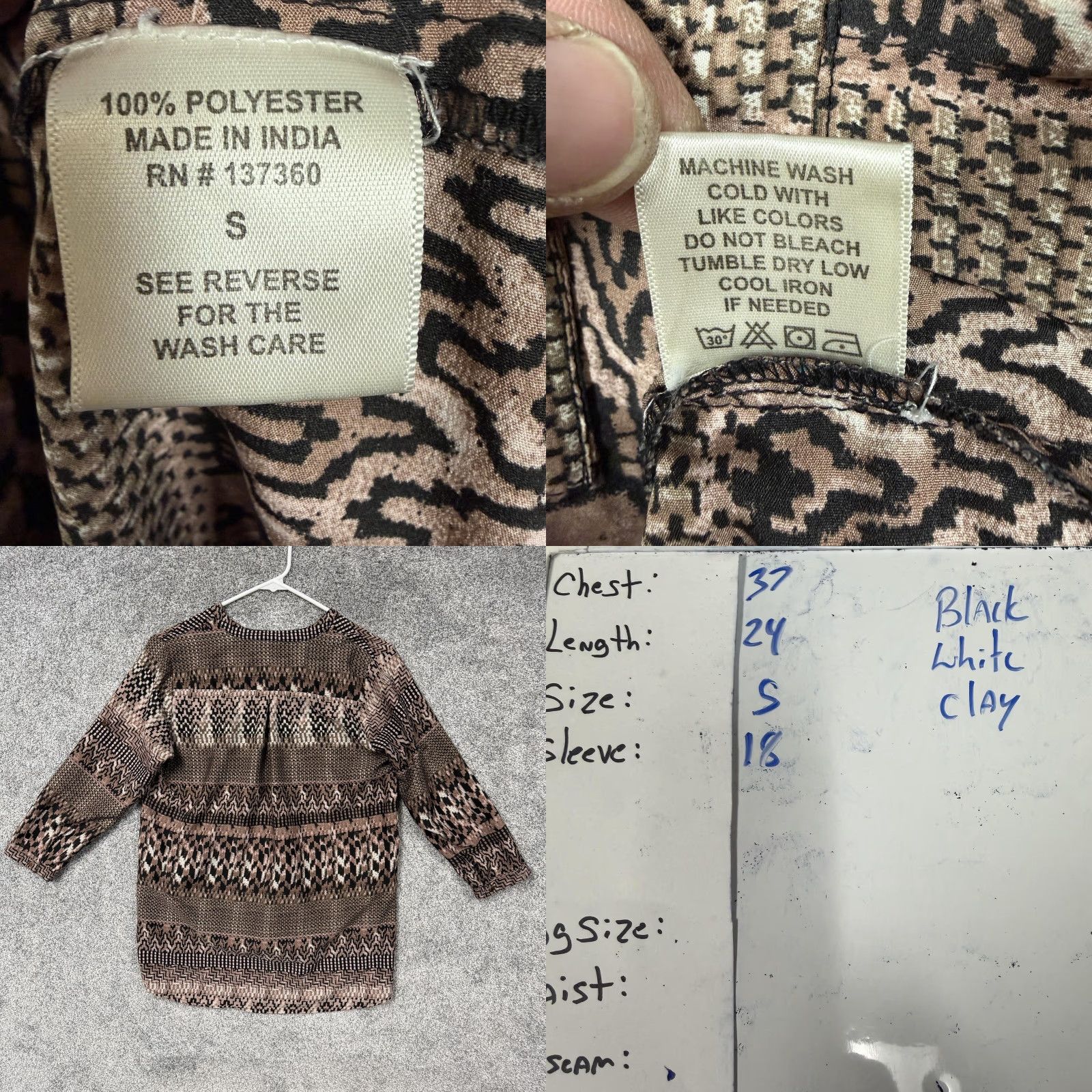 Vintage Live 4 TRUTH Blouse Tunic 3/4 Sleeve Womens S Brown Geometric Print Boho Tribal Pattern Knit Polyester V-Neck Casual Daywear Size S / US 4 / IT 40 - 8 Thumbnail
