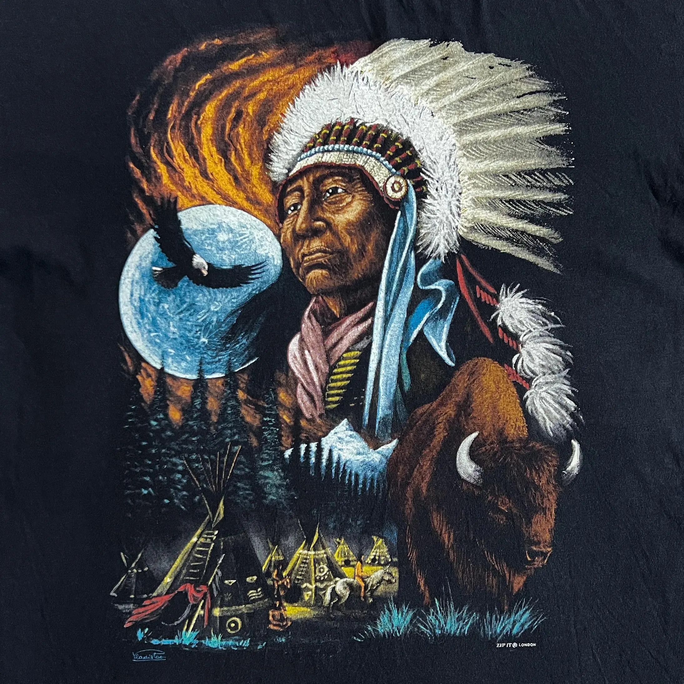 Vintage Vintage 90s NATIVE AMERICAN T shirt Chief Tribe Tee Nature Size US XL / EU 56 / 4 - 4 Thumbnail