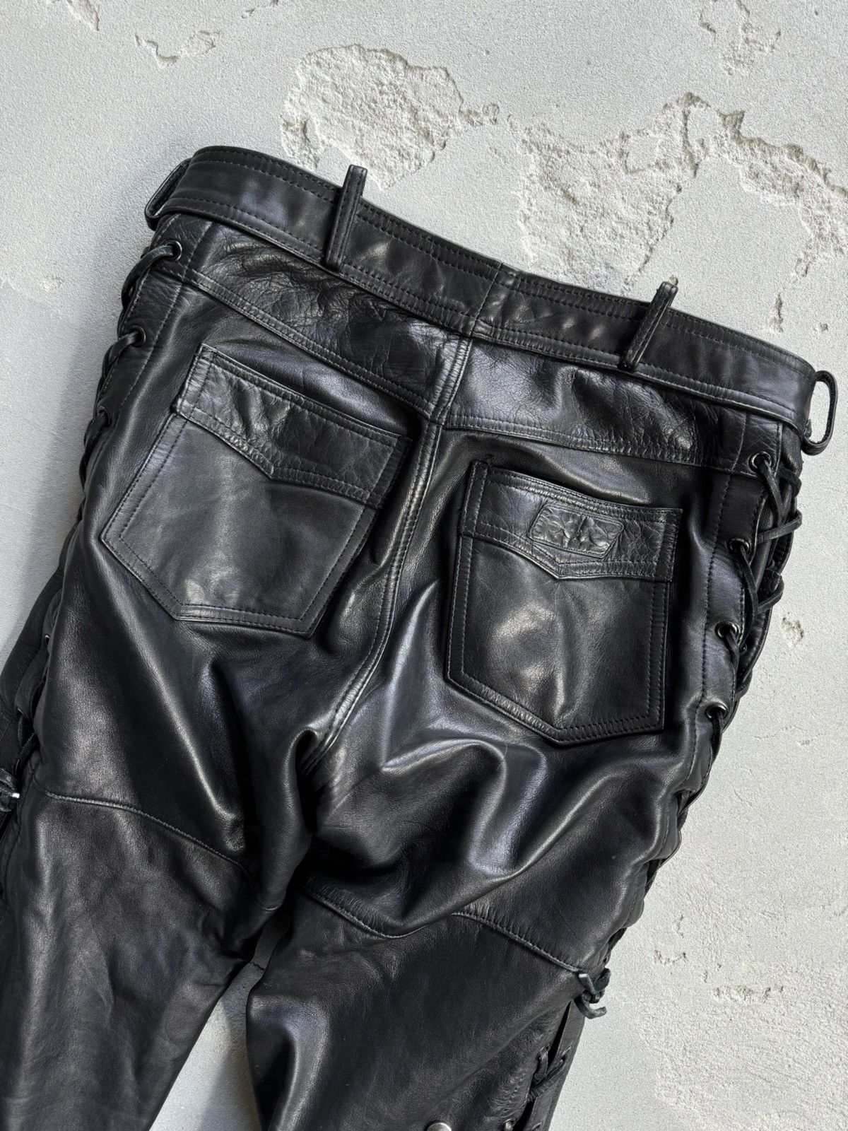 Leather Vintage Real Leather Cowhide Side Laces Biker Pants 7298AC Size US 32 / EU 48 - 6 Thumbnail