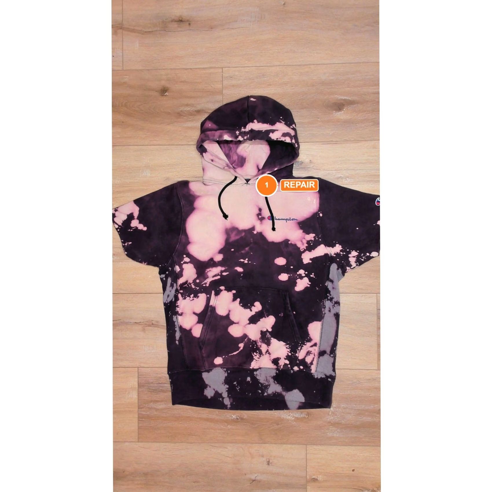 Champion VINTAGE Champion Hoodie Short Sleeve Bleach Dye Acid Wash Men's XL Pump Cover Purple 90s Athleisure Geometric Reverse Weave Mens XL Hoodie Size US XL / EU 56 / 4 - 5 Thumbnail